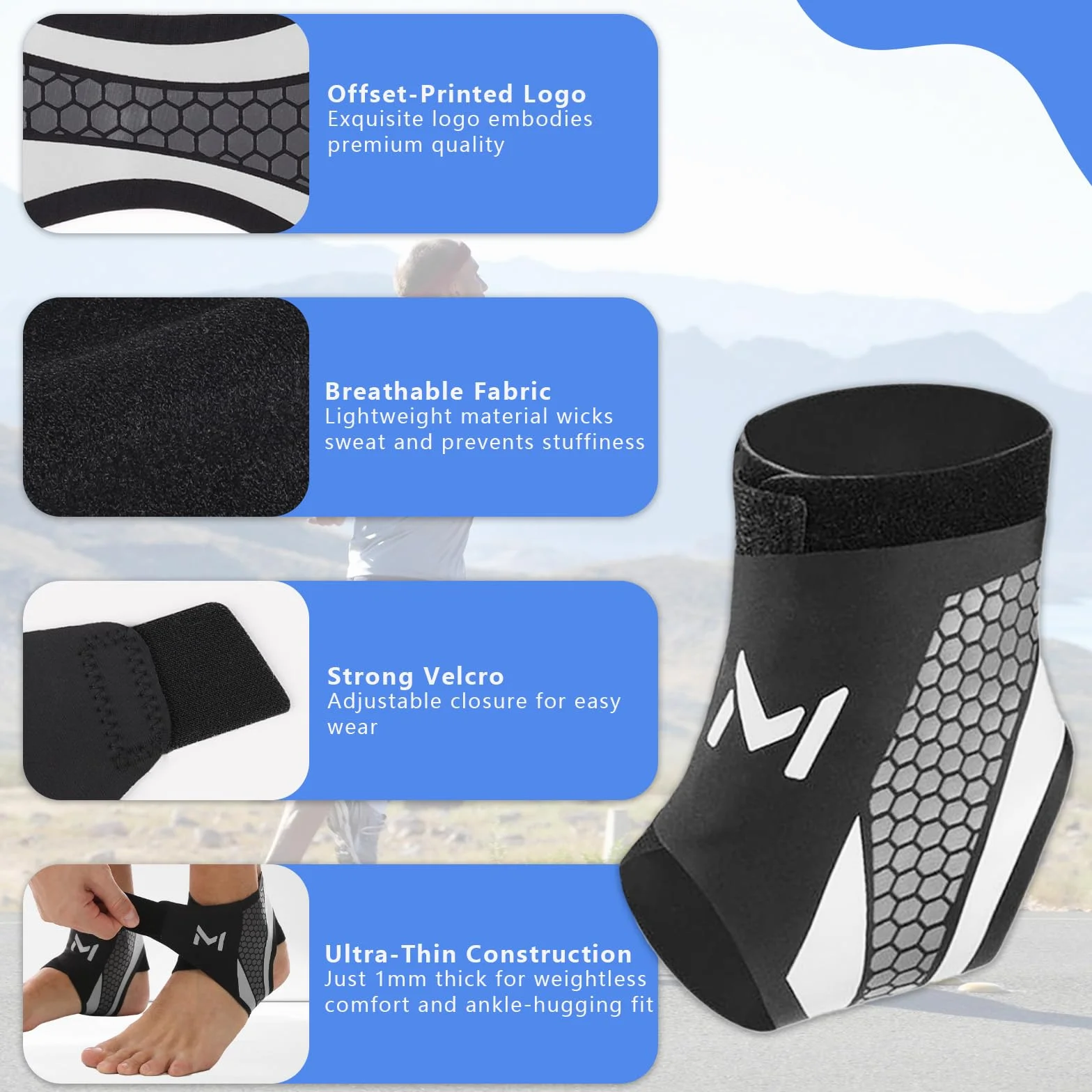 Cavigliera Sportiva 2 Pezzi – Supporto Elastica in Nylon Traspirante con Doppia Fascia Regolabile a U, Unisex, per Corsa, Calcio, Fitness, Recupero Articolare (Nero + Grigio)