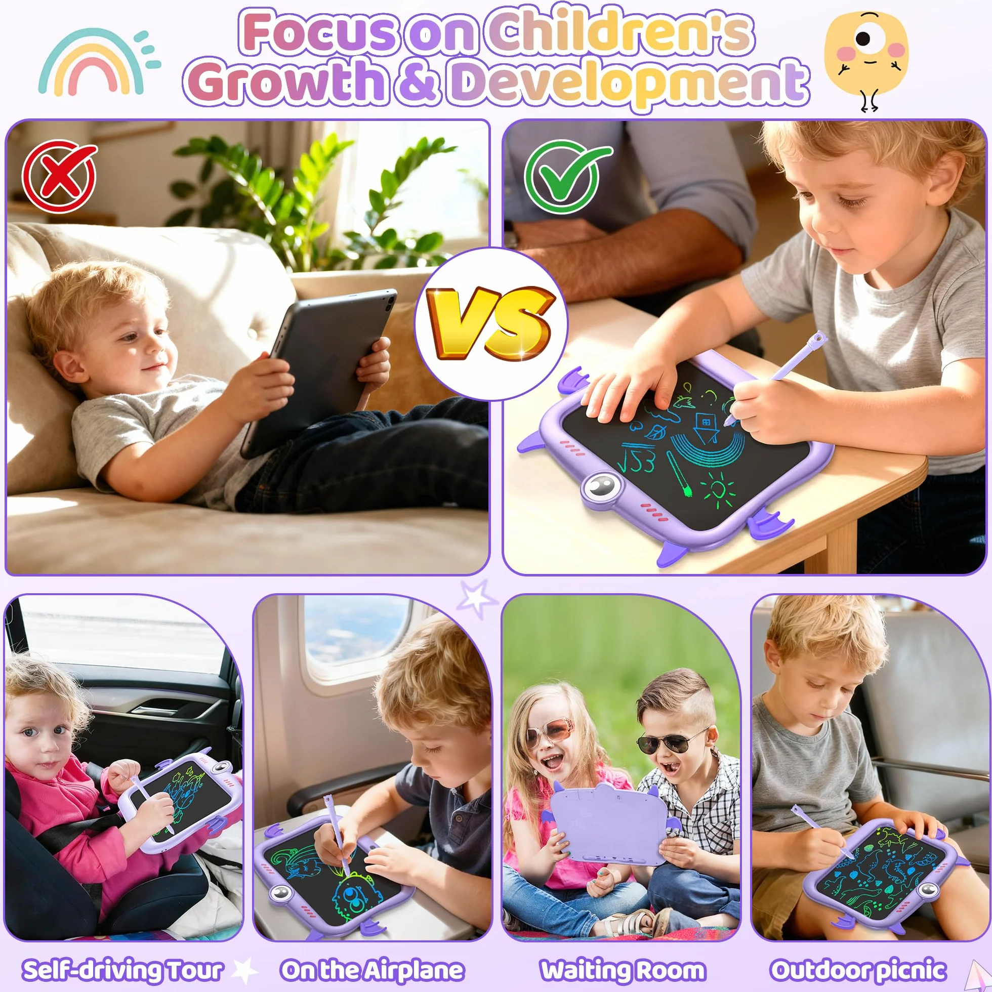 Tavoletta Grafica Bambini LCD 8,5 Pollici Display a Colori Lavagna Portatile Cancellabile