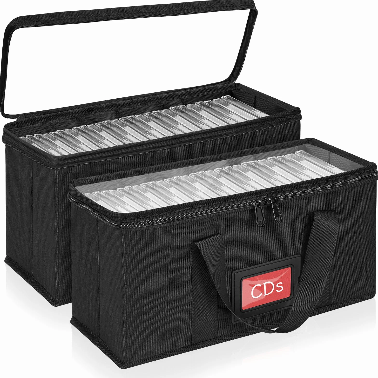 Scatola per CD, 2 scatole CD, custodia per CD (34 x 16 x 14 cm), per un totale di 40 CD, custodia per CD con maniglia, custodia per CD con coperchio trasparente per un facile accesso