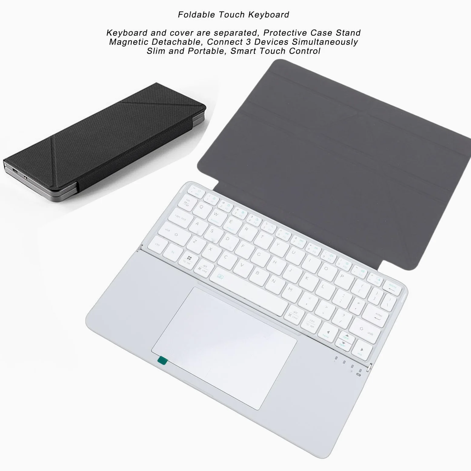 Cryfokt Tastiera Bluetooth Pieghevole con Touchpad, Digitazione Silenziosa 64 Tasti Wireless Ricaricabile per Laptop Tablet Smartphone (SILVER)