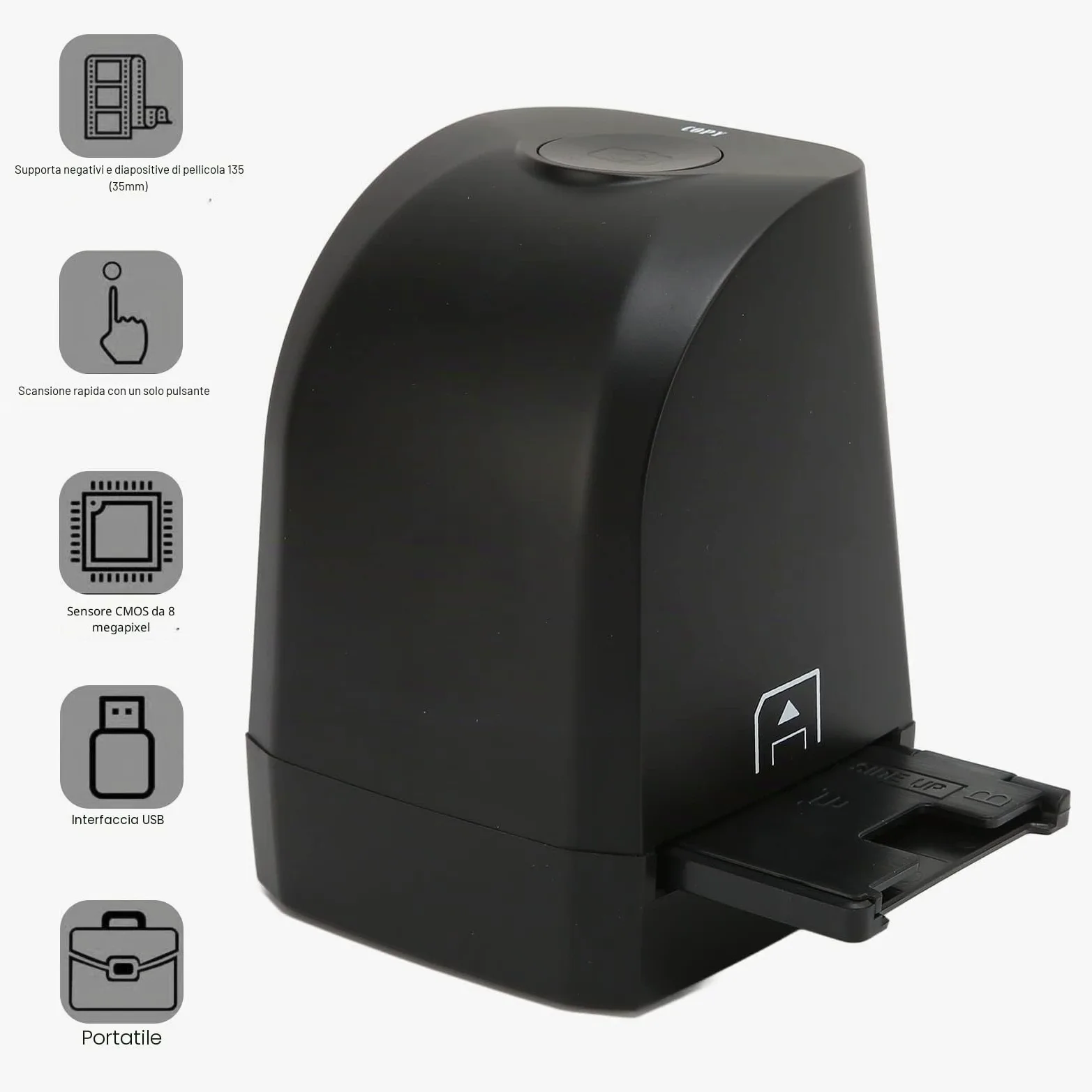 Scanner per Pellicole e Diapositive, Scanner per Diapositive Converte Pellicole Negative da 135 Mm/35 Mm, Sensore CMOS da 8 MP, per /Windows XP/Vista/7/8/10