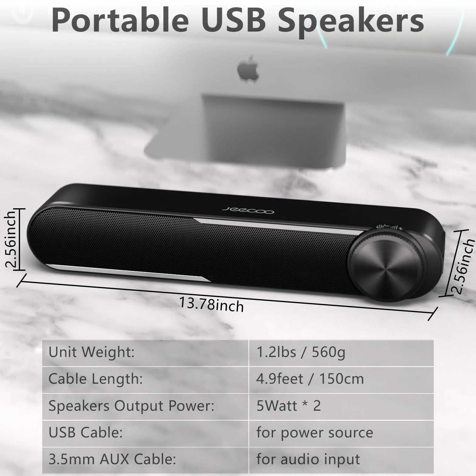 Jeecoo Soundbar PC 10W USB Alimentazione Jack 3.5mm Altoparlanti Computer Monitor TV