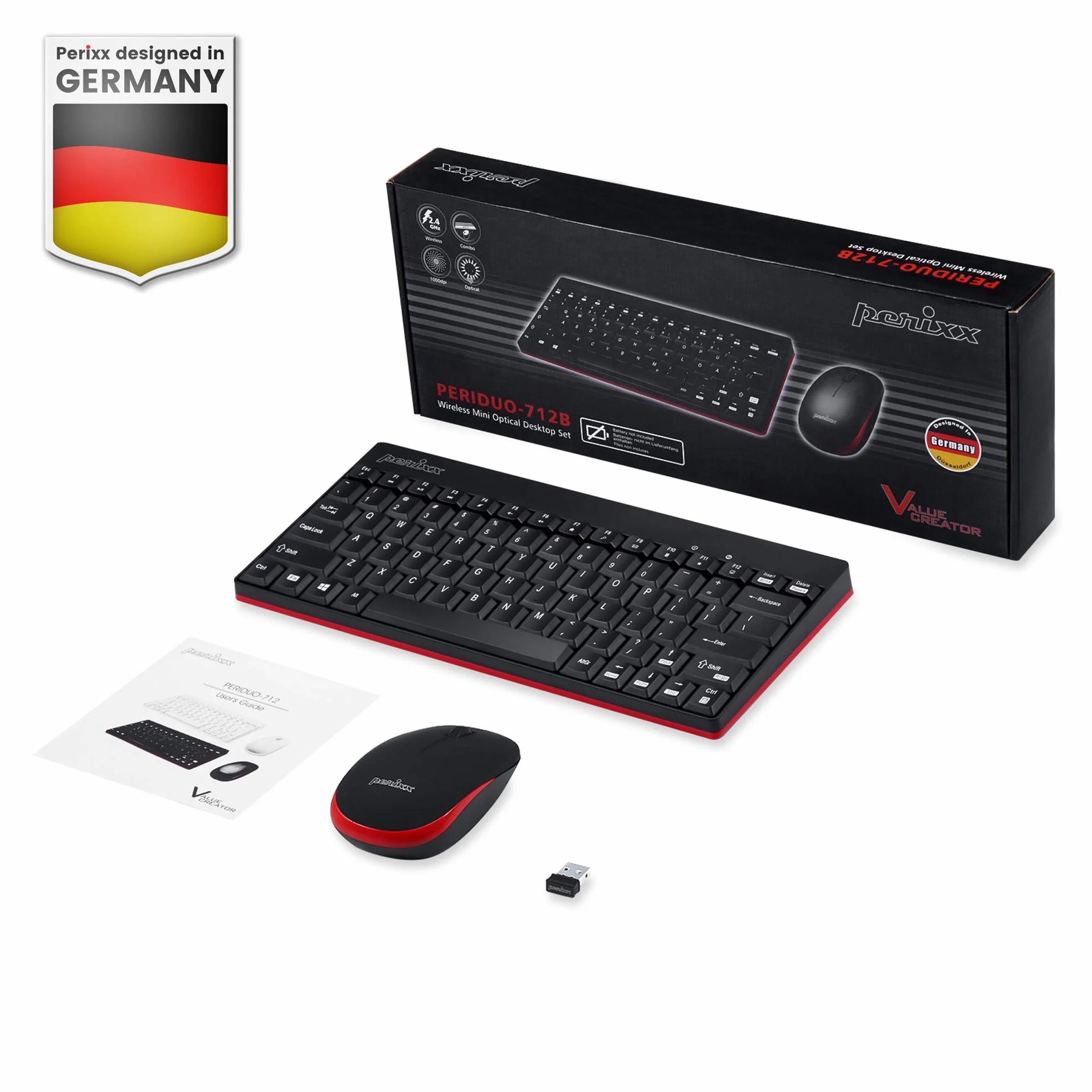 Perixx PERIDUO-712 Set Tastiera e Mouse piccoli Wireless 2.4G per Windows, Tasti silenziosi, Mini Design, Italiano QWERTY, Nero
