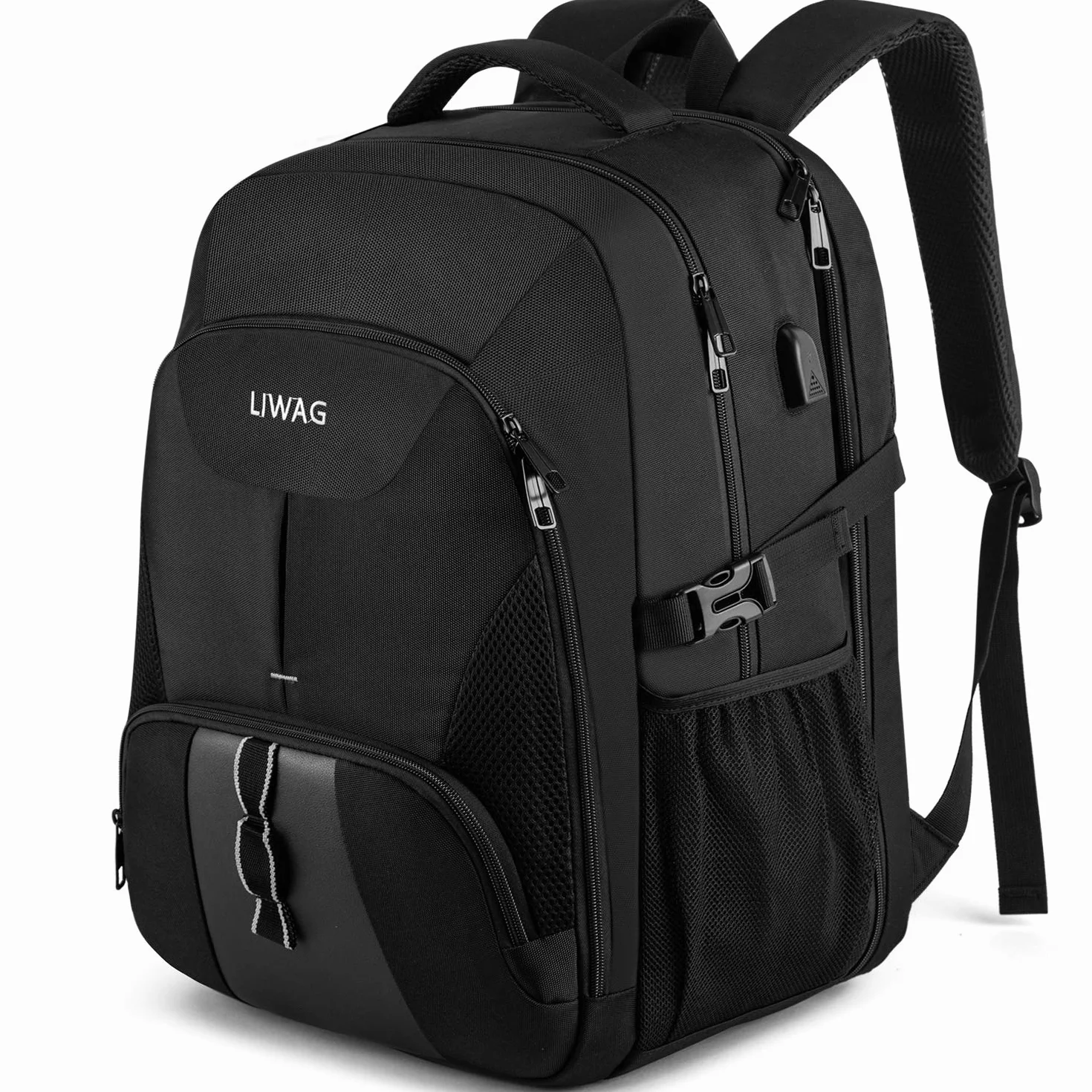 Zaino Uomo Grande 50L,17 Pollici, Porta PC, Zaino Lavoro Impermeabile Antifurto con Caricatore USB per Viaggio Ufficio Scuola -Nero