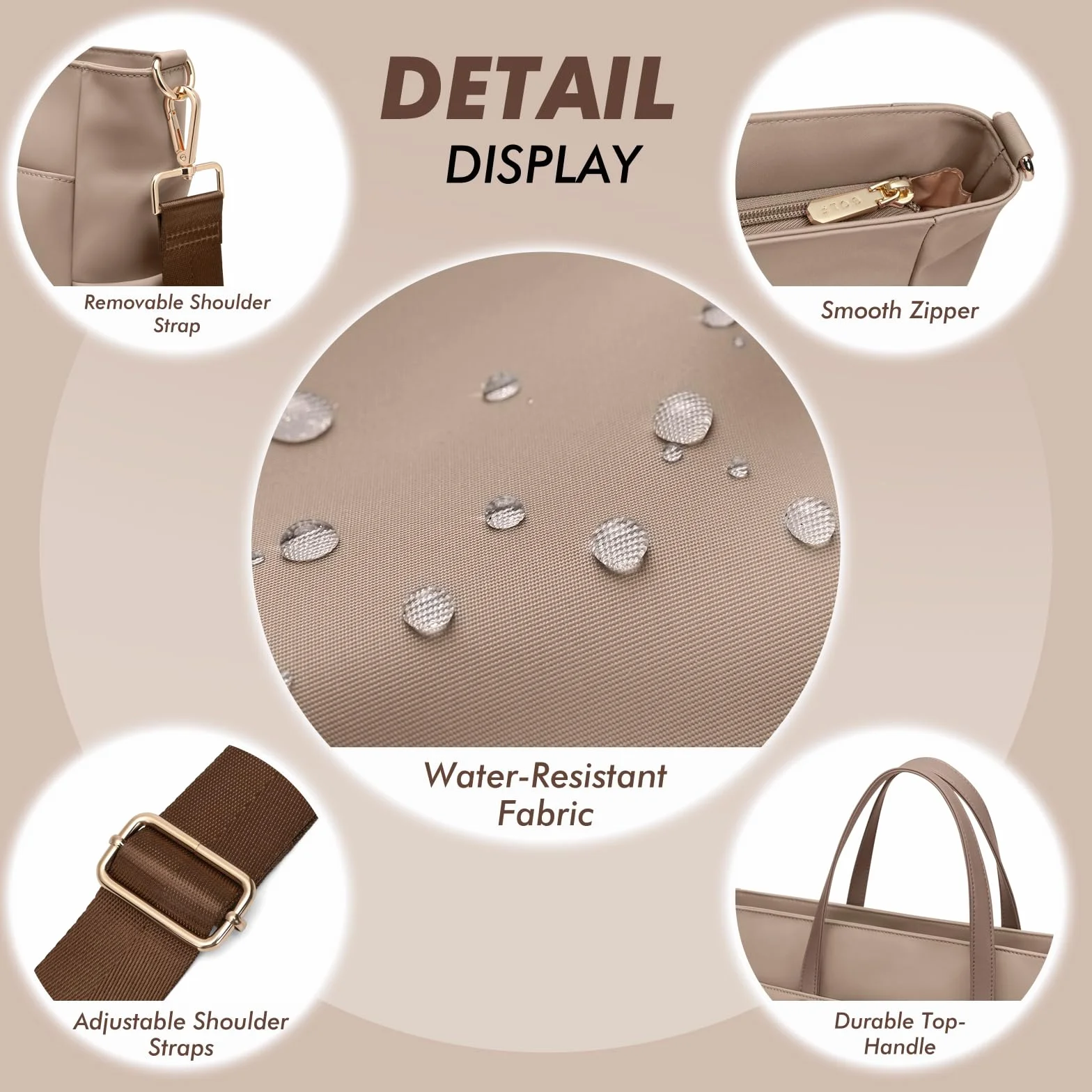 GOLF SUPAGS Borsa Tote per Laptop da 15 Pollici, Borsa a Tracolla per Computer Borsas da Lavoro Grande per Donna, Custodia per Laptop Borsas Elegante per Viaggi D'affari (Champagne)