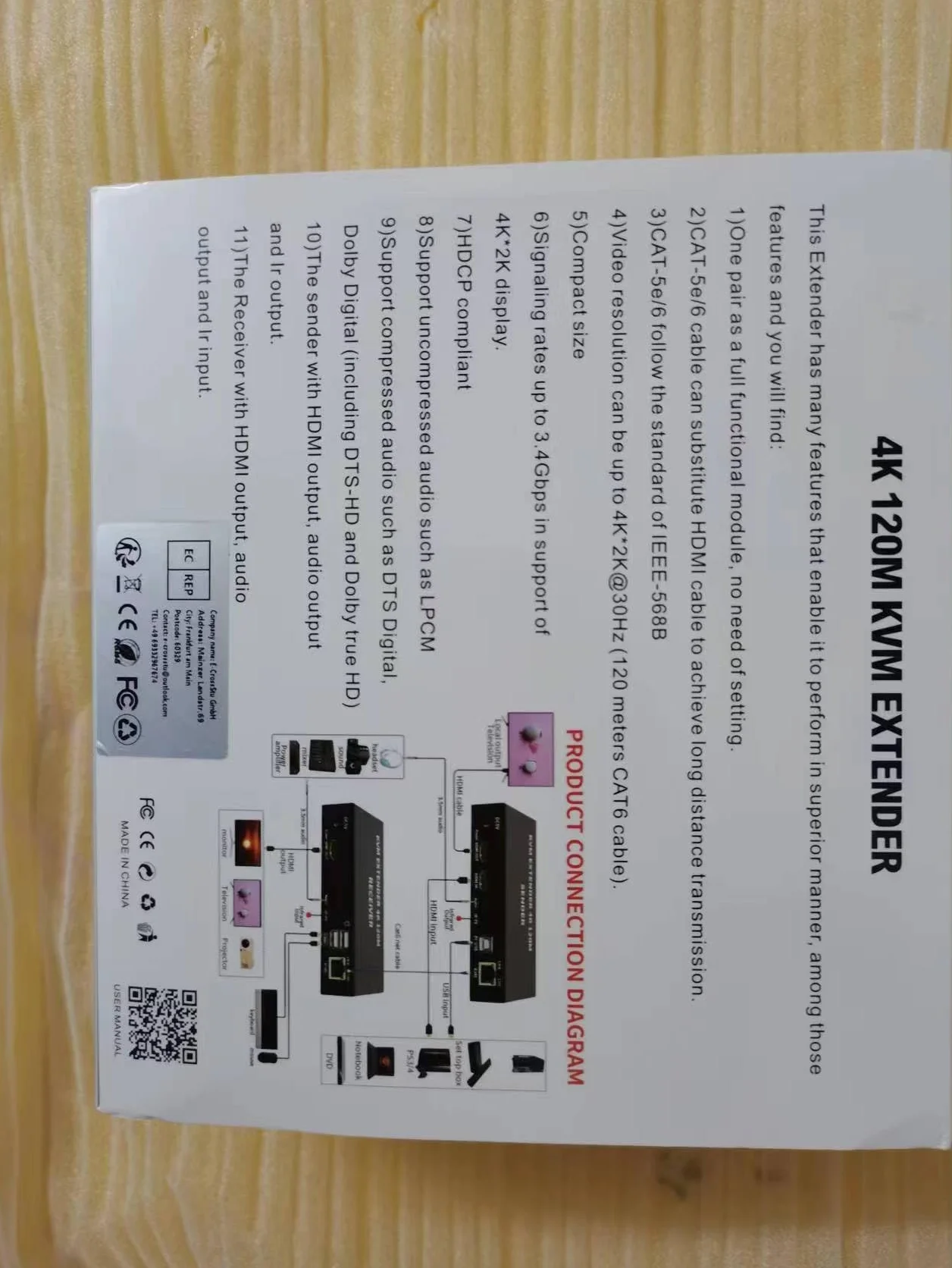KVM EXTENDER 4K 120M Ricevitore, Extender 4K HDMI KVM Extender via Cat5e/6 cavo Ethernet 120M HDMI USB Extender Video Audio Trasmettitore Ricevitore Supporto Tastiera Mouse