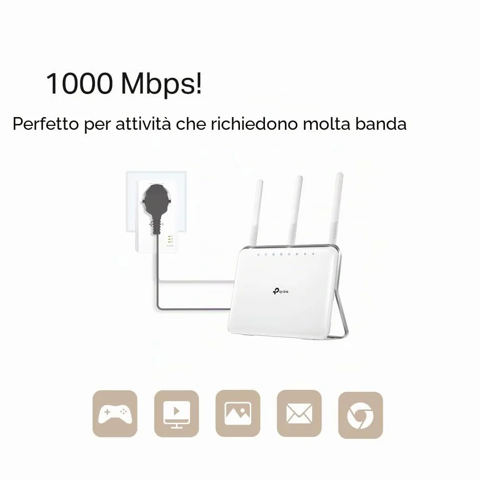 TP-Link TL-PA7017P Kit Powerline con Presa Passante Schuko, AV1000 Mbps su Powerline, 1 Porta Gigabit, Plug and Play