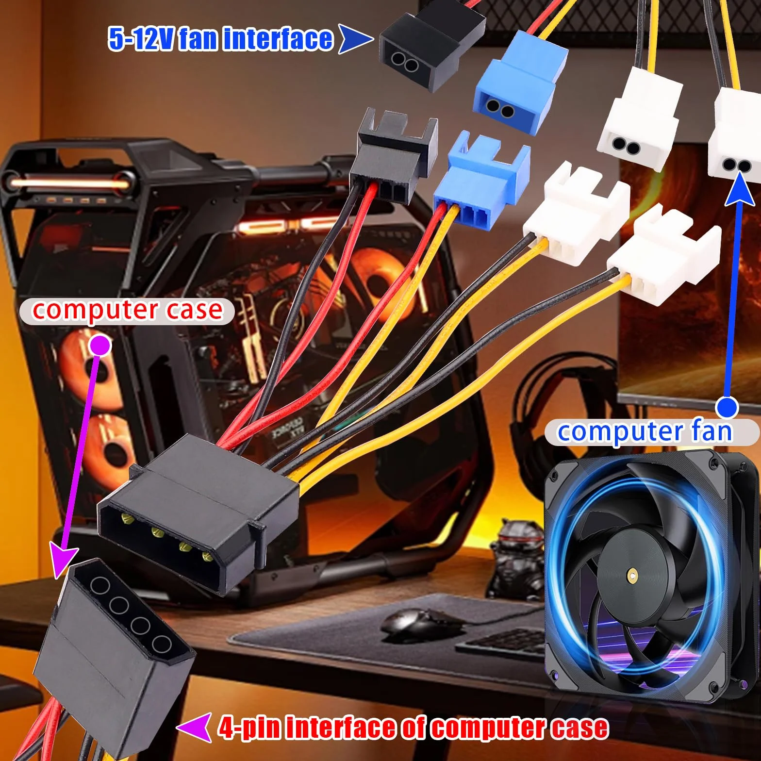 Splitter cavi controllo ventola 4 poli 4/3 pin 3 impostazioni velocità 12V/7V/5V computer