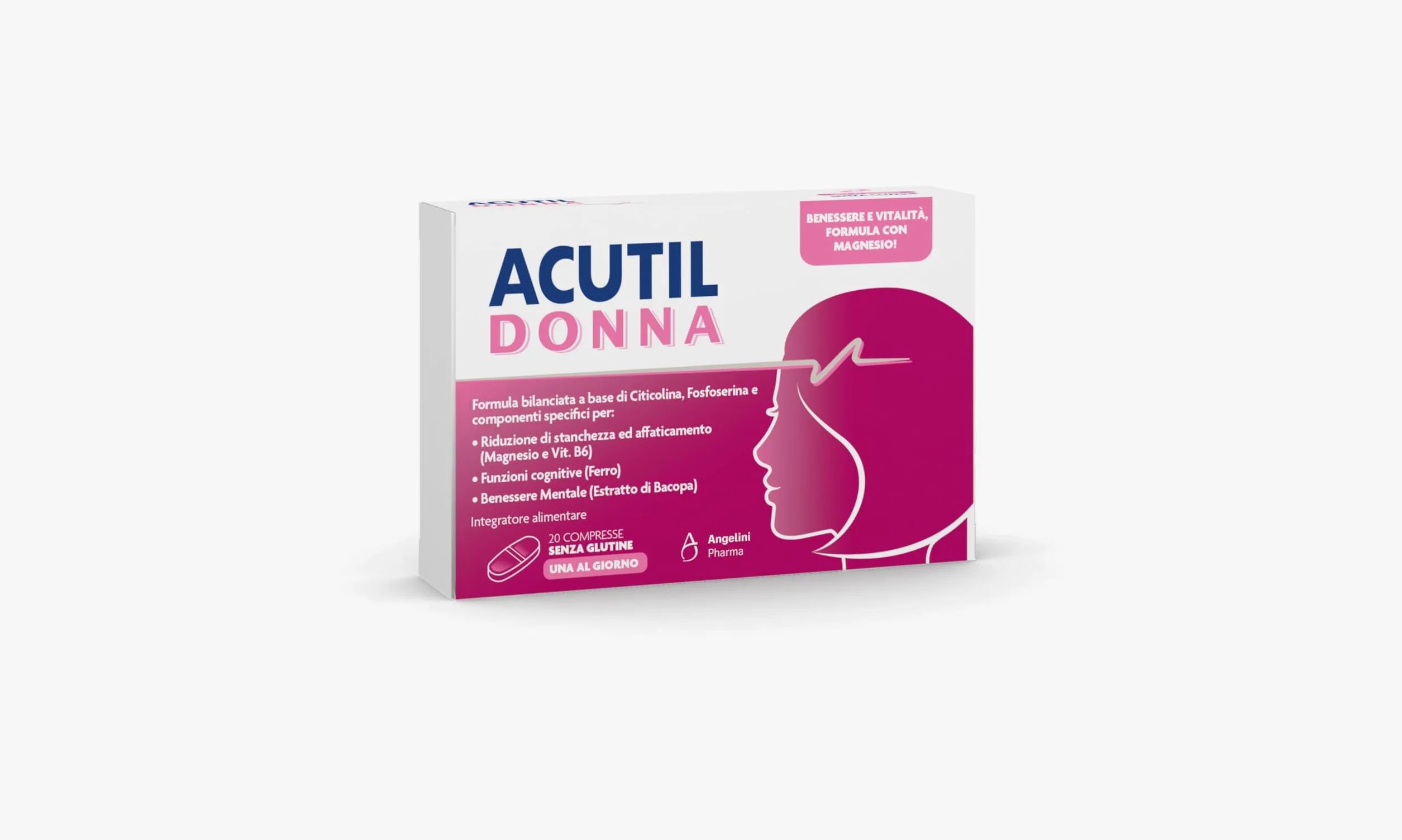 Acutil Donna Integratore Alimentare con Magnesio, Vitamina B6 e Ferro, 20 Compresse