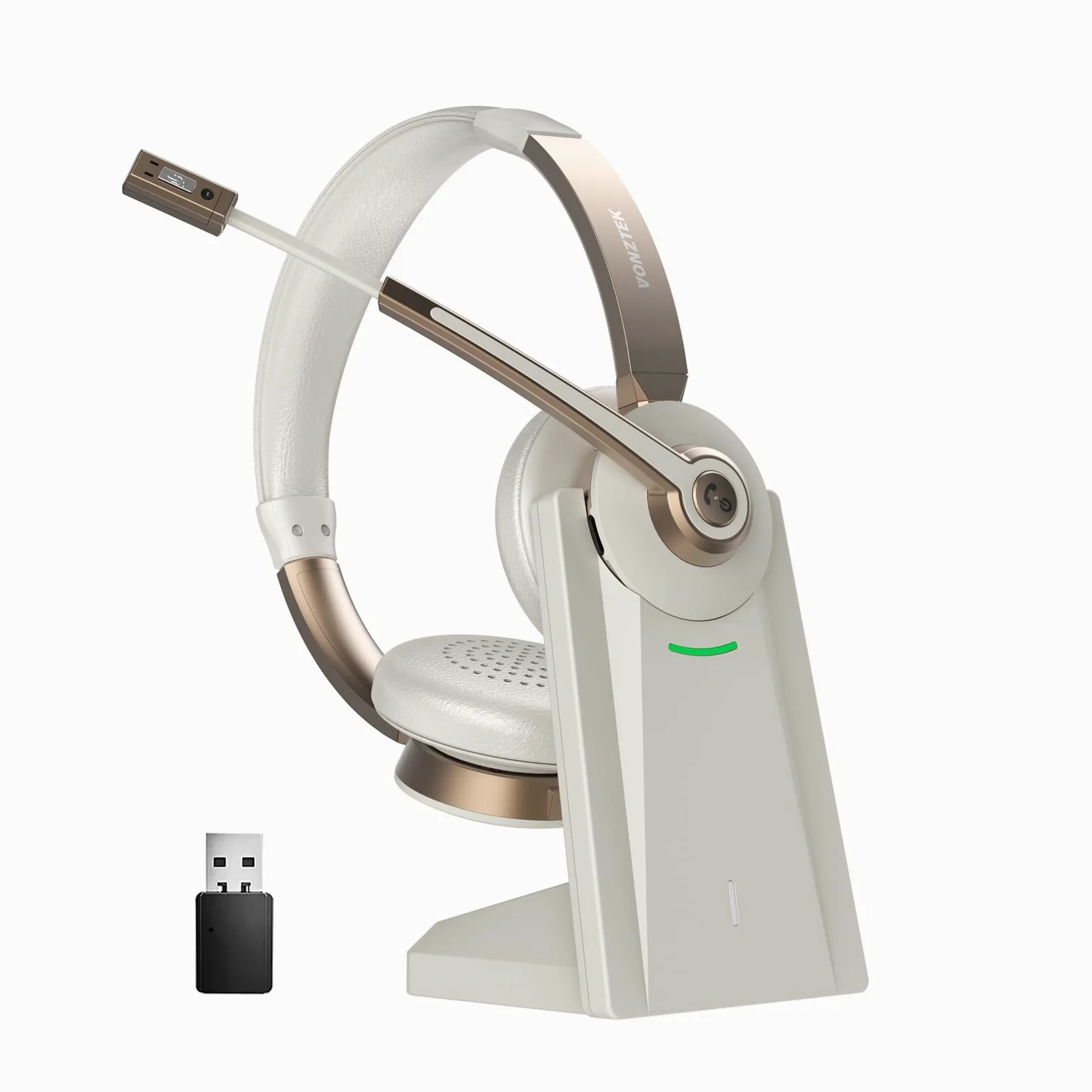 QCC v5.1 - Cuffie wireless Bluetooth con microfono, microfono CVC con cancellazione del rumore e mute/dock di ricarica/dongle USB, 26 ore di vivavoce, per telefoni cellulari/team Ms/Zoom/Skype