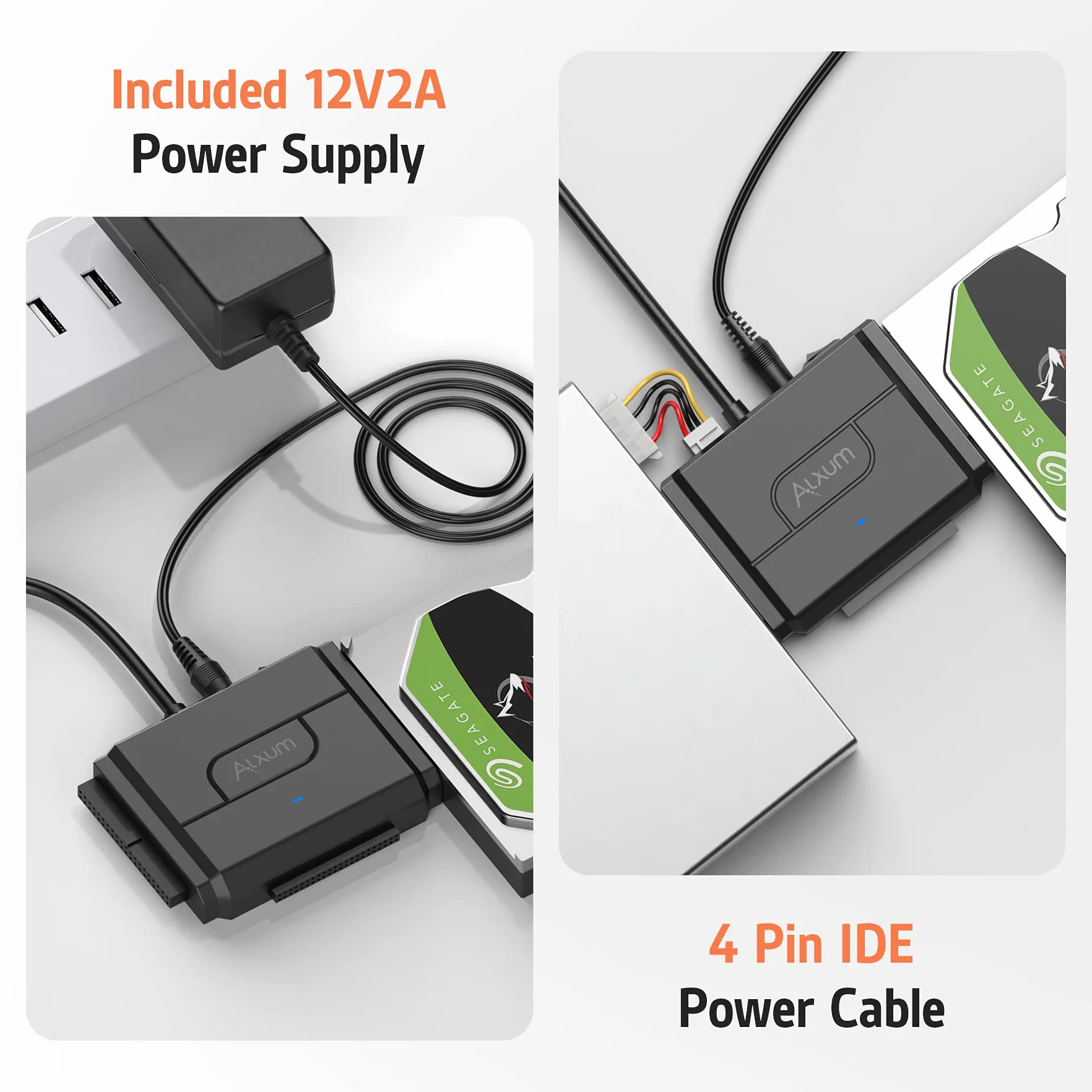 Alxum Adattatore IDE SATA per 2,5/3,5 pollici HDD SSD Disco Rigido IDE a USB 3.0 Esterno Cavo Alimentazione DC12V 2A