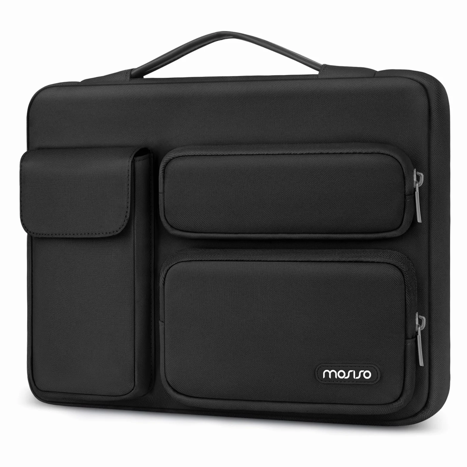 MOSISO 13.3 pollici Custodia Laptop Porta, 13-13.3 pollici Borsa PC Compatibile con MacBook Air/Pro 13 / Pro 14, HP Dell ASUS Lenovo, Lato Aperto Borse con 2 Alzato & 1 Tasche Patta, Nero