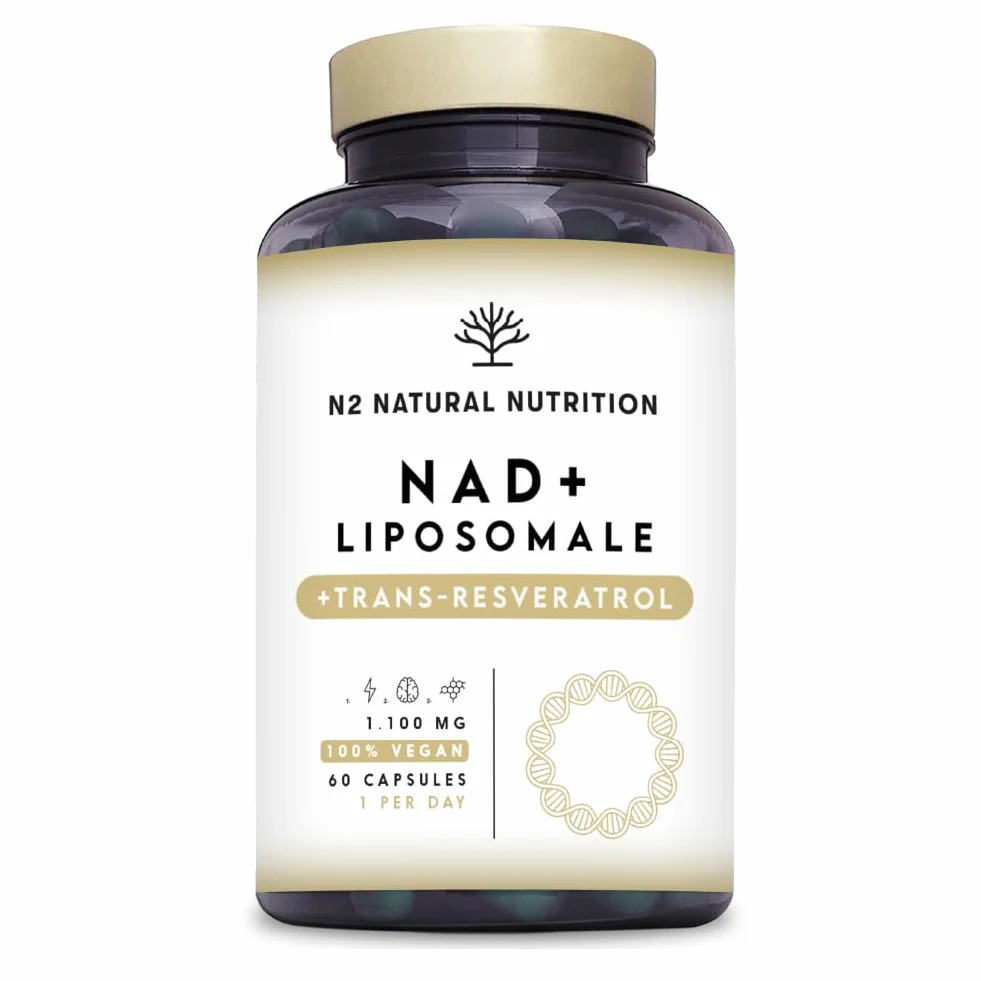 N2 Natural Nutrition NAD+ Trans Resveratrolo 1100 mg con Nicotinamide Riboside, Niacina e Vitamina E. Integratore Liposomal. 60 Capsule