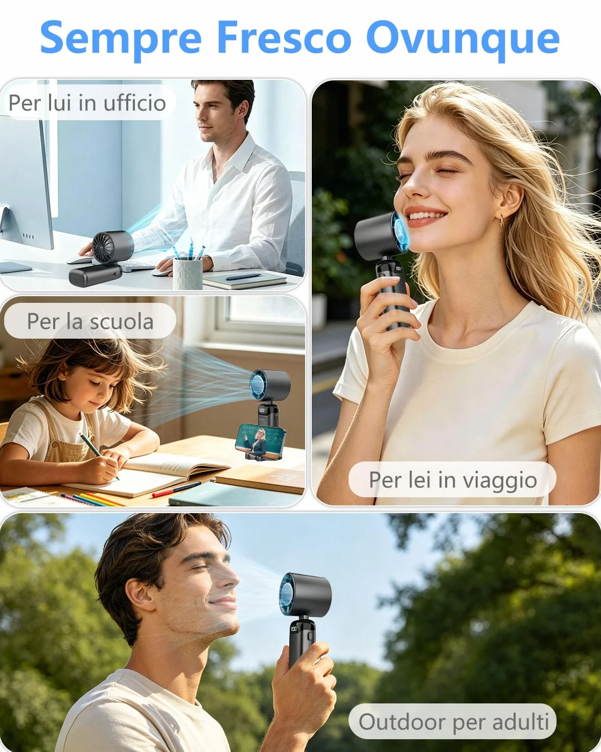 DDKJ Ventilatore Portatile Pieghevole con Piastra Rinfrescante, Ventilatore USB 4000mAh Turbo 1-199 Velocità, Autonomia 13 Ore, Display LED, Supporto Telefono per Cucina, Relax e Videochiamate a Casa