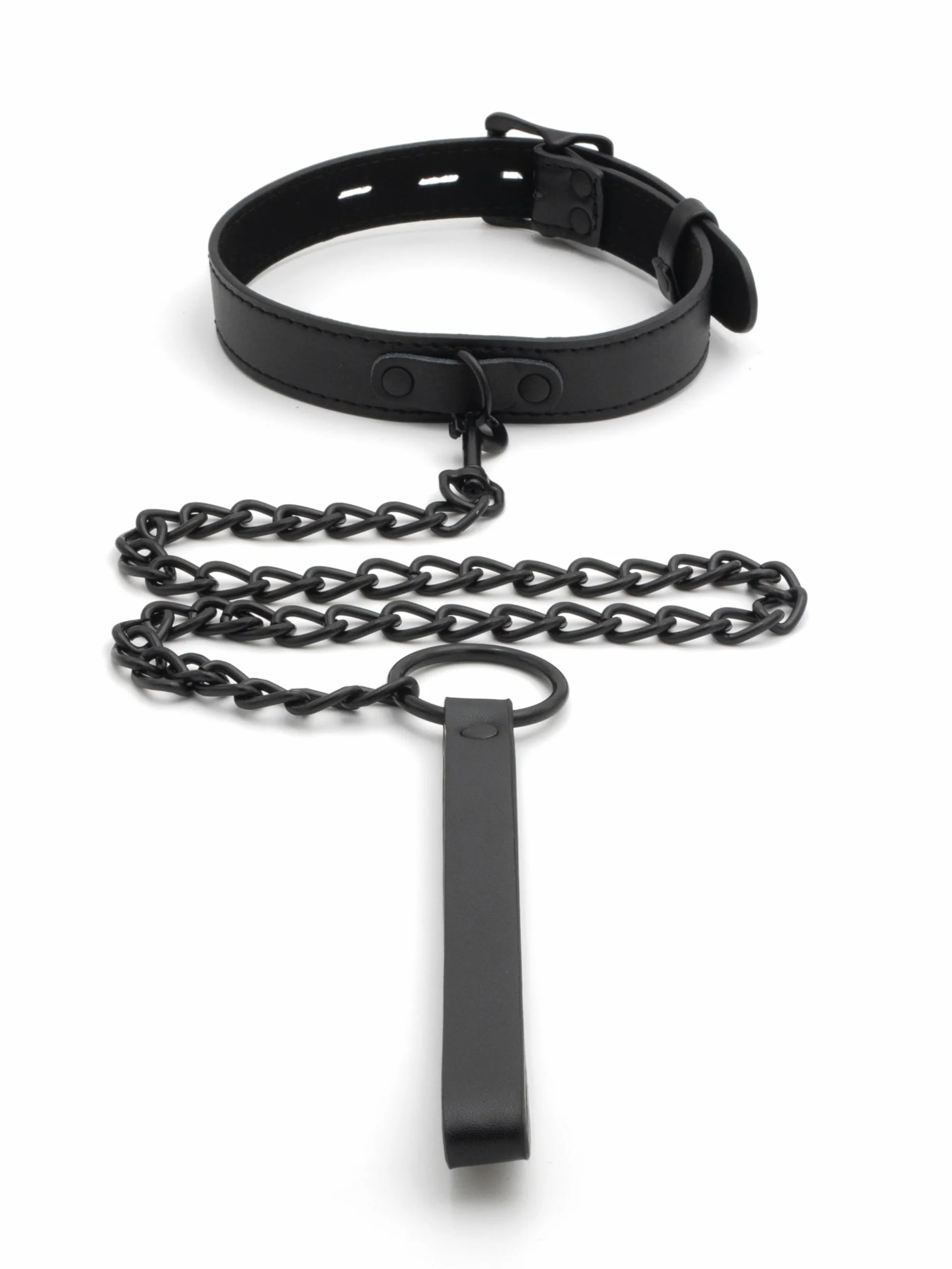 Collarino Guinzaglio in Pelle Vegana Total Black Regolabile per Donna Uomo