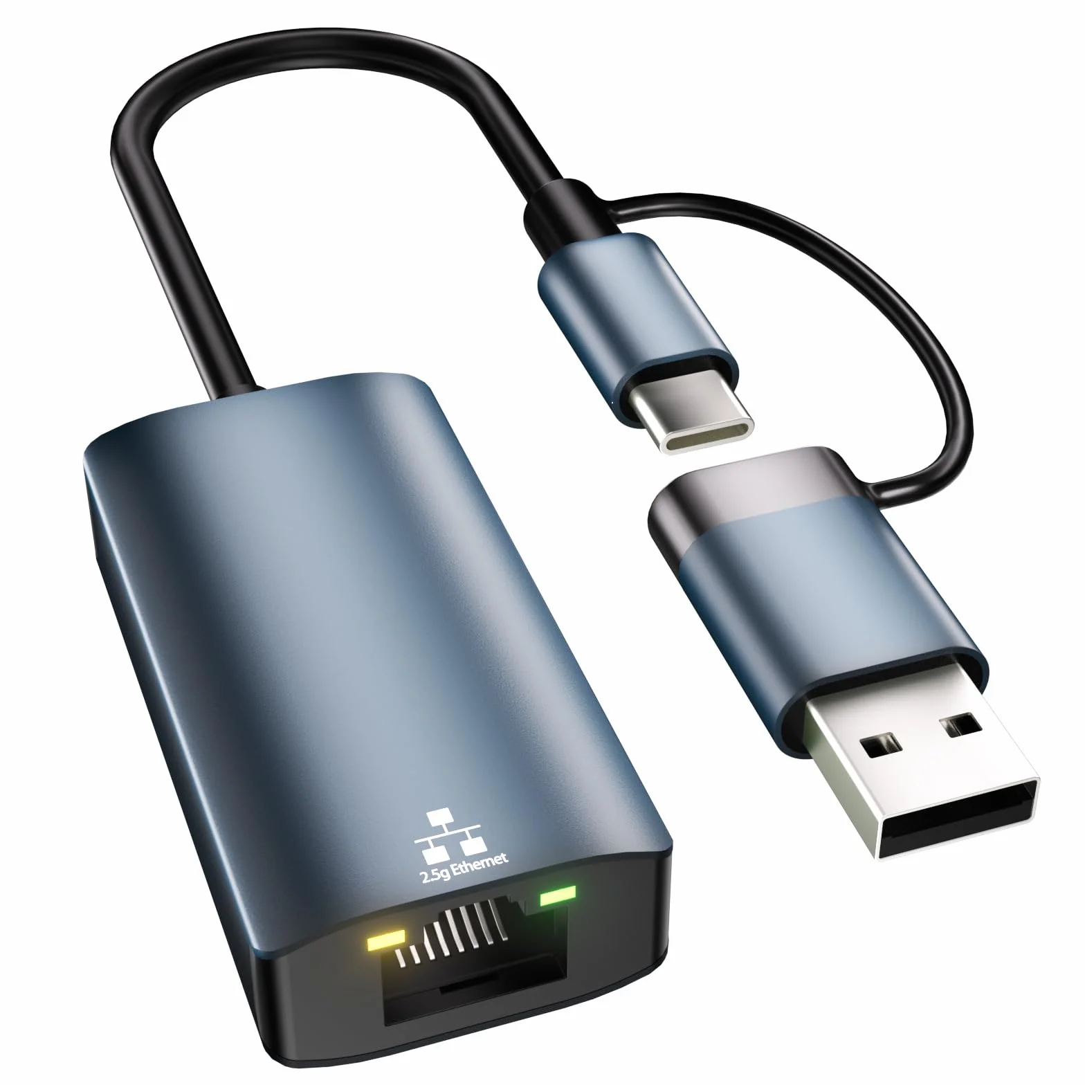 Adattatore USB Ethernet 2.5G，adattatore di rete 2 in 1 USB-C Ethernet 100/1000/2500 Mbps, 2500Mbps USB C Ethernet Adapter, Plug & Play,per Win 11/10/8/7, XP, Mac OS, Linux