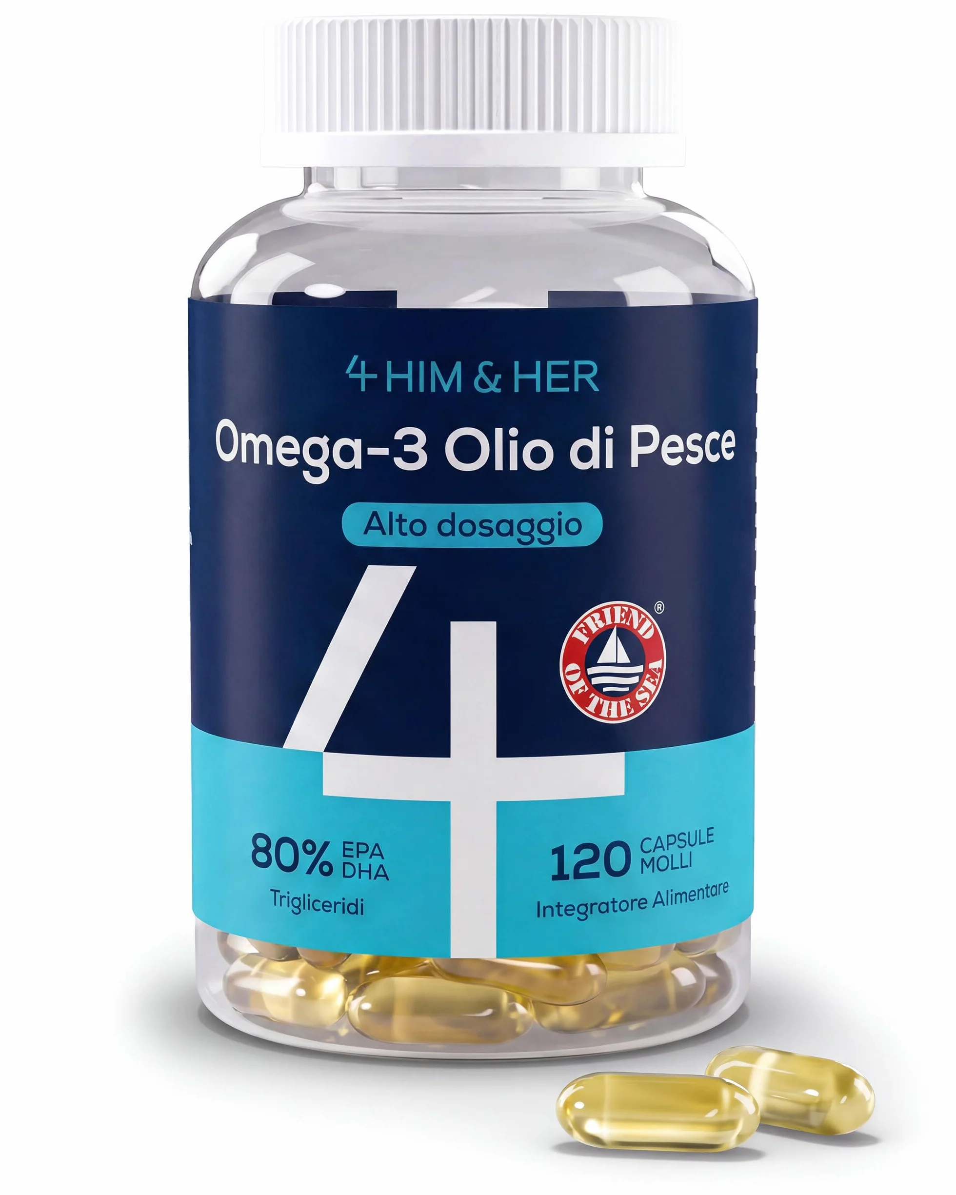 Omega 3 1334mg Alto Dosaggio 120 Capsule – Olio di Pesce – 668mg EPA, 500mg DHA – 80% rTG – FOS Certificato