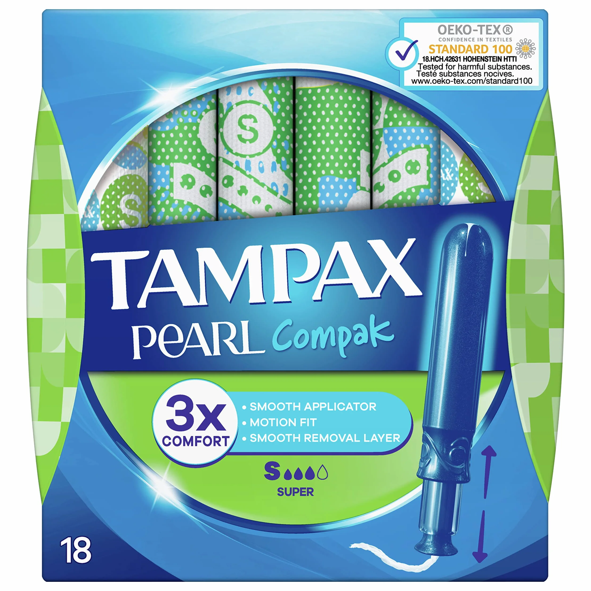 Tampax Pearl Compak Con Inserto Manica Super Tamponi 18 Pezzi