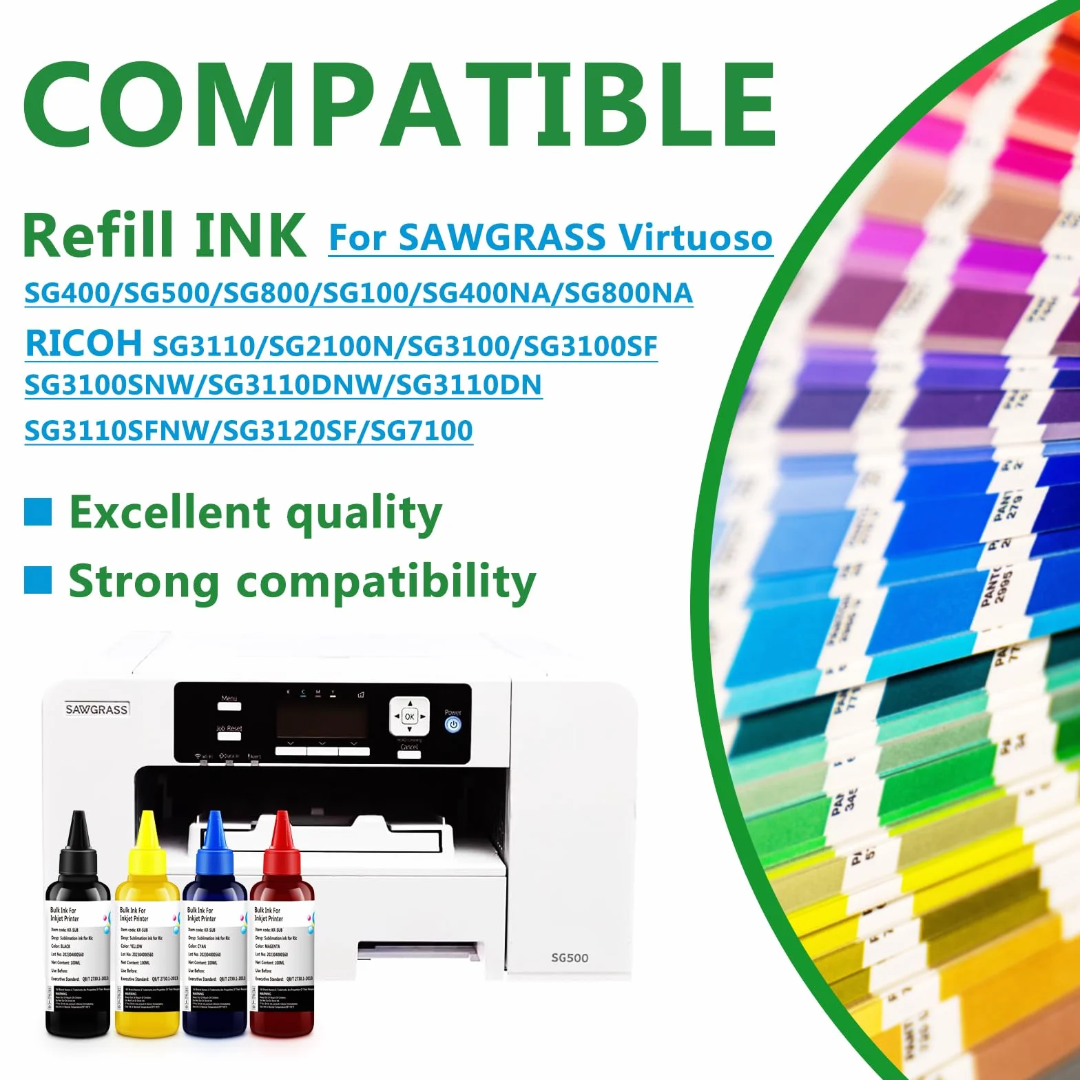 Flacone di inchiostro di ricarica per sublimazione, 100 ml, confezione da 4, per Sawgrass Virtuoso SG400 SG500 SG800 SG1000 SG400NA SG800NA RICOH SG3110 SG2100N SG3100 SG3100SF