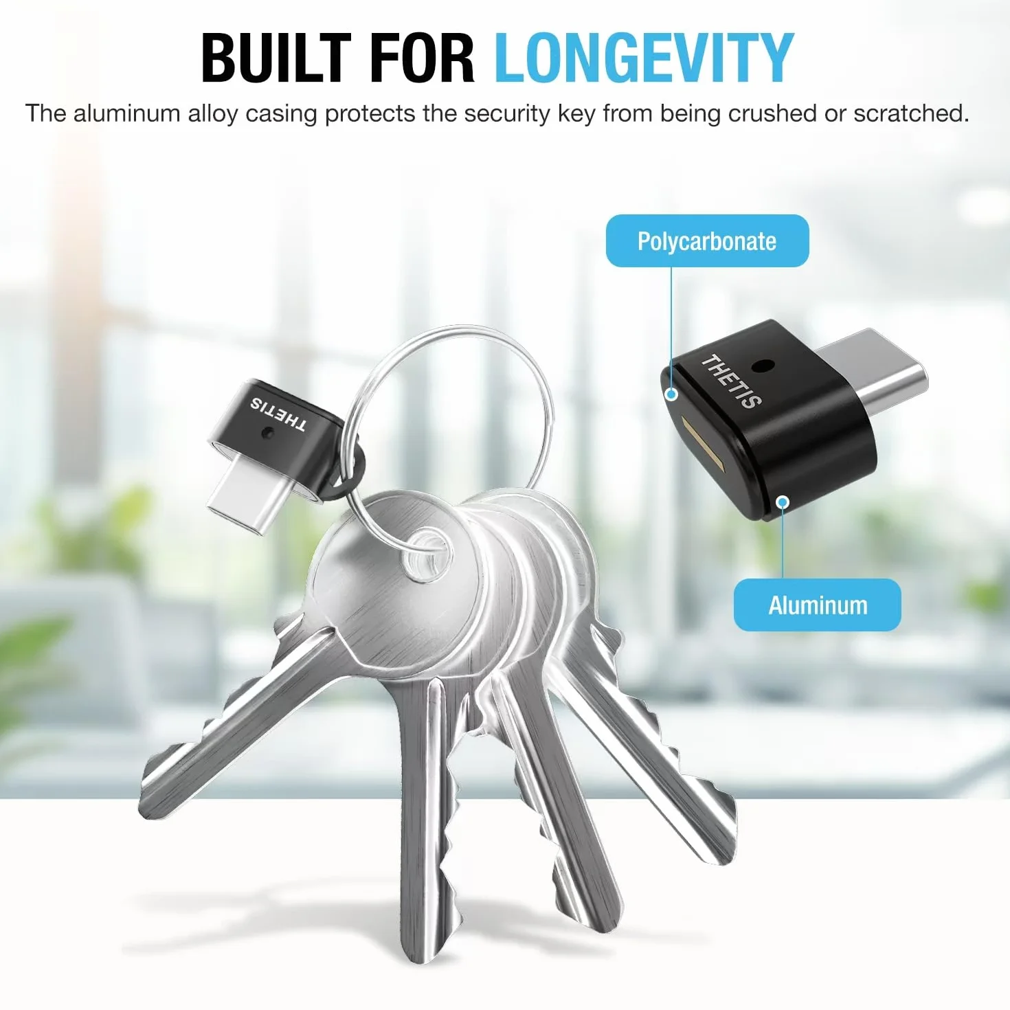 Thetis Nano-C FIDO2 Security Key Hardware Passkey Dispositivo con USB Tipo C, TOTP/HOTP, FIDO2.0 Autenticazione a due fattori 2FA MFA, funziona con Windows/Mac/iOS/Android/Linux/Gmail/Facebook/GitHub