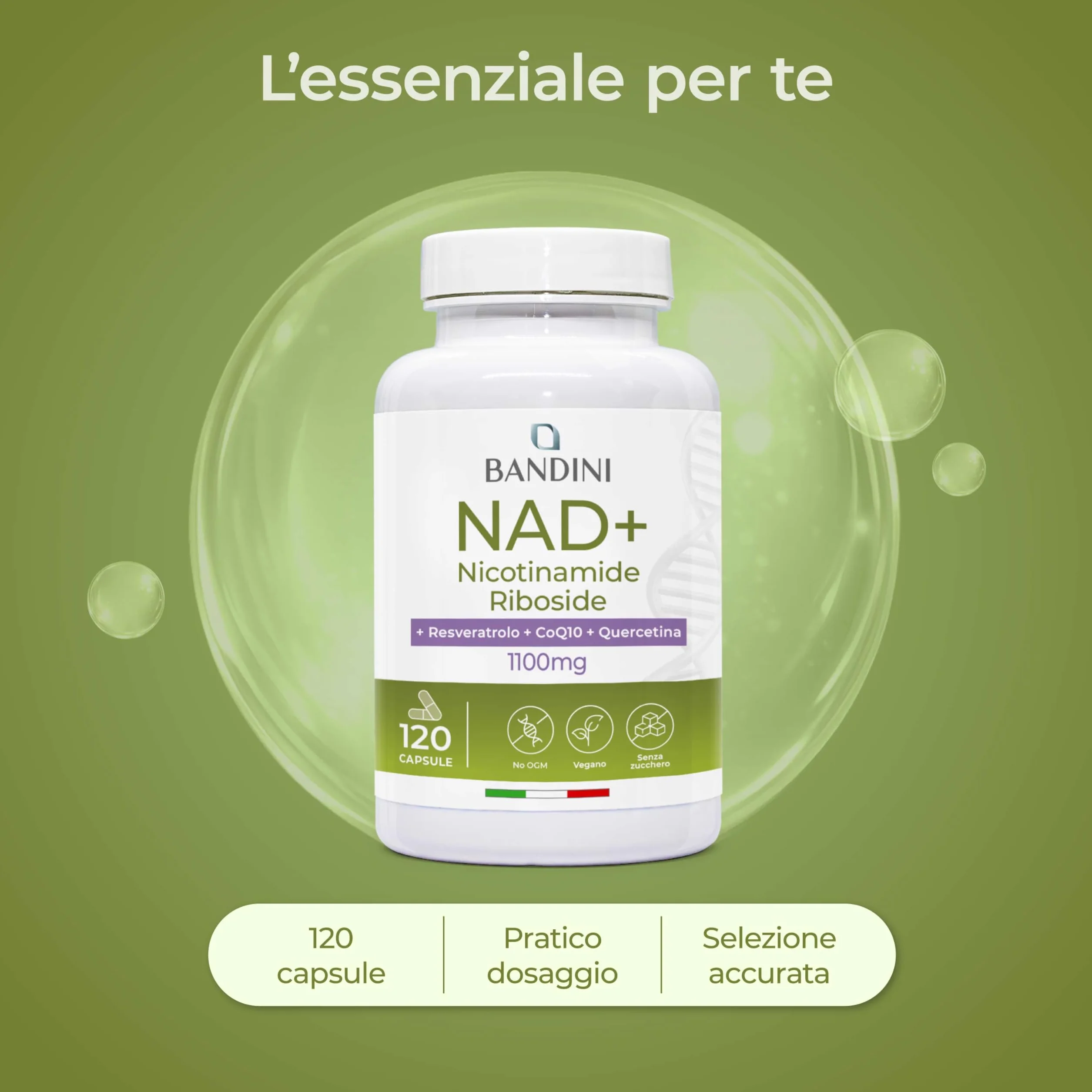 Bandini NAD+ Liposomiale 120 Capsule Vegane 1100mg per dose Anti-Age Energia Cellulare No OGM