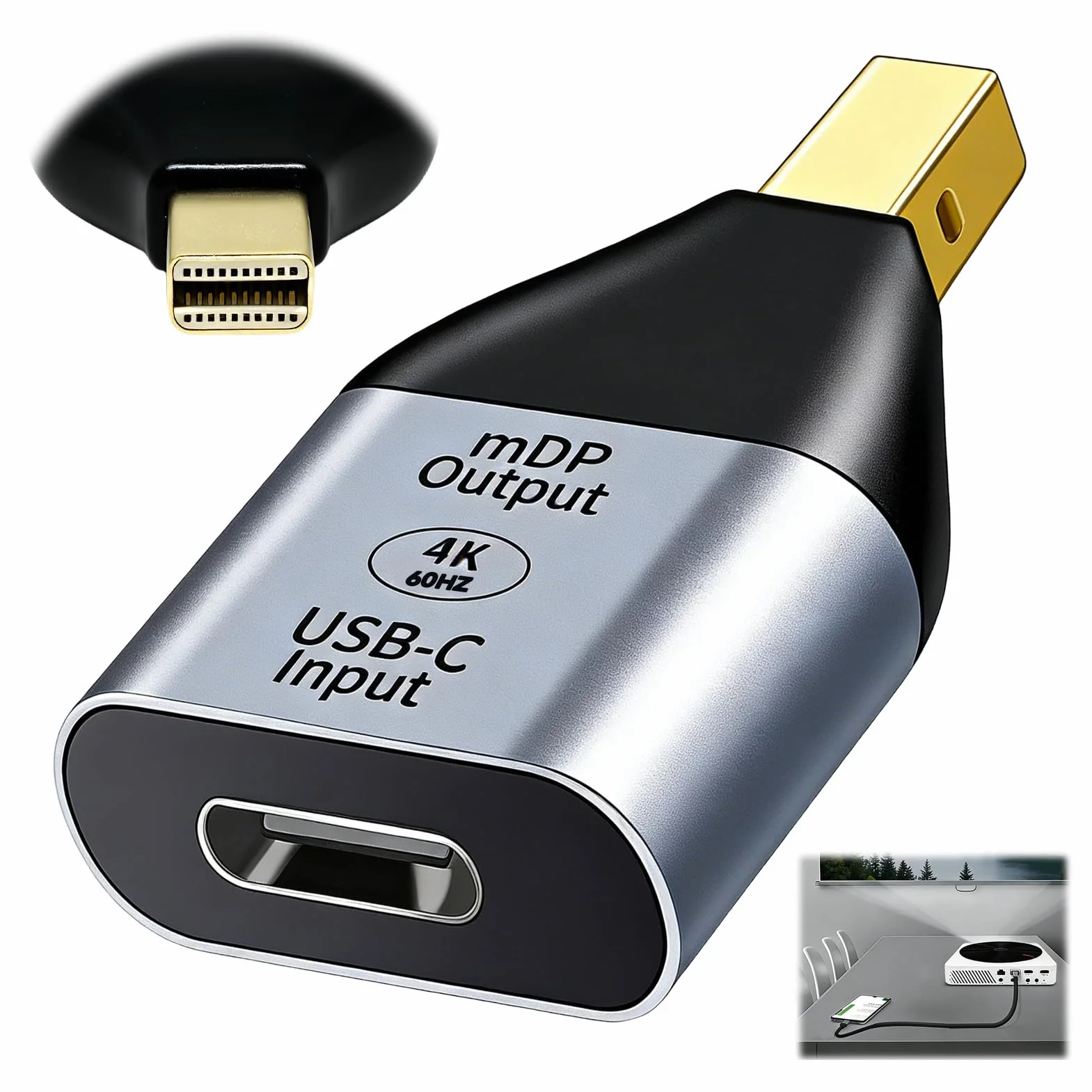 Adattatore USB C a Mini DisplayPort 4K 60Hz 1080p, Convertitore Tipo C Femmina a Mini DP Maschio per Laptop, Tablet e Telefono, Compatibile con Monitor e TV