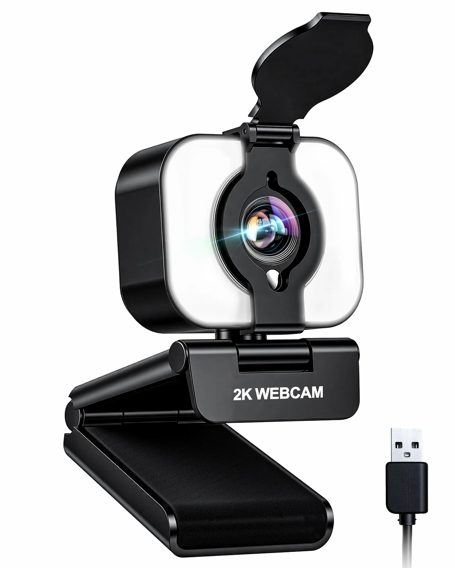 Atatat Webcam 2K per PC con luce, microfono, copertura privacy | Telecamera Web autofocus per desktop/laptop/monitor/Mac, fotocamera per Zoom/Skype/team/videochiamate/riunioni