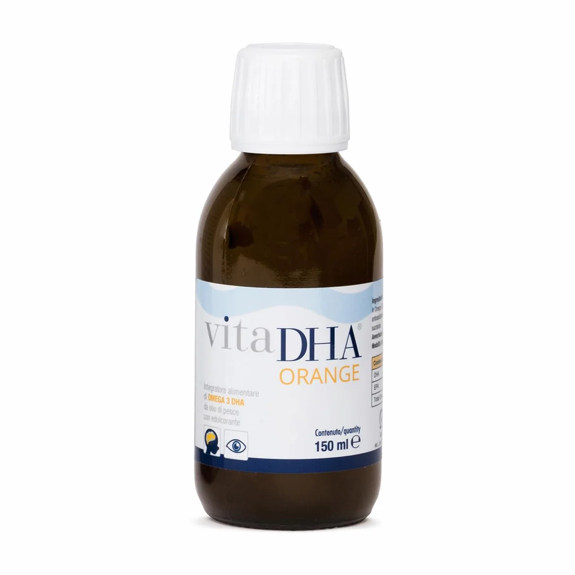 VitaDHA Orange Omega 3 IFOS 5 Stelle 150 ml 1035mg DHA 275mg EPA Omega3 Liquido Vitamina E Gusto Agrumi