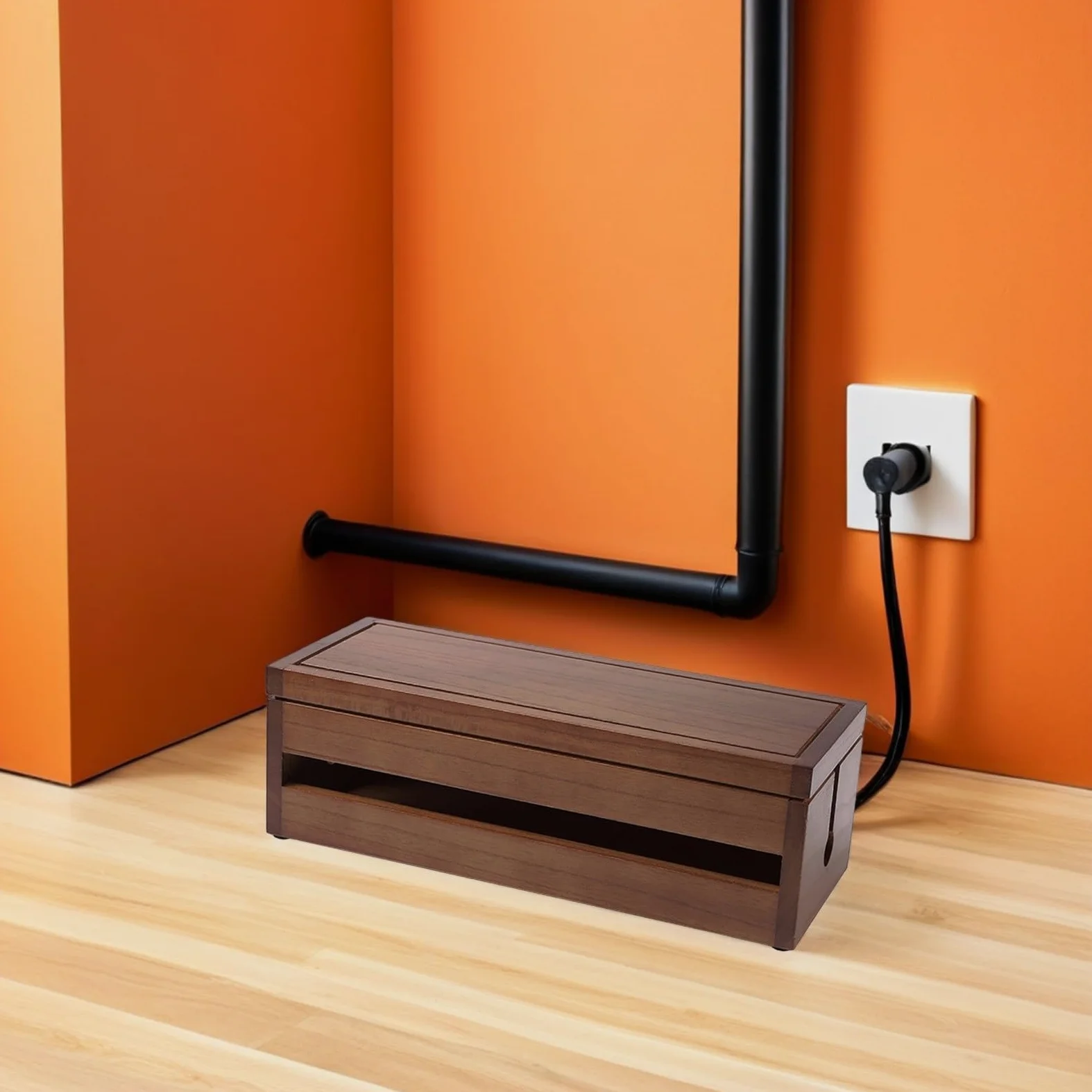 Scatola Organizzatrice Color Caffè Design Multifunzionale in Legno di Paulownia e Dissipazione del Calore, Custodia per Presa e Cavi per Cavi