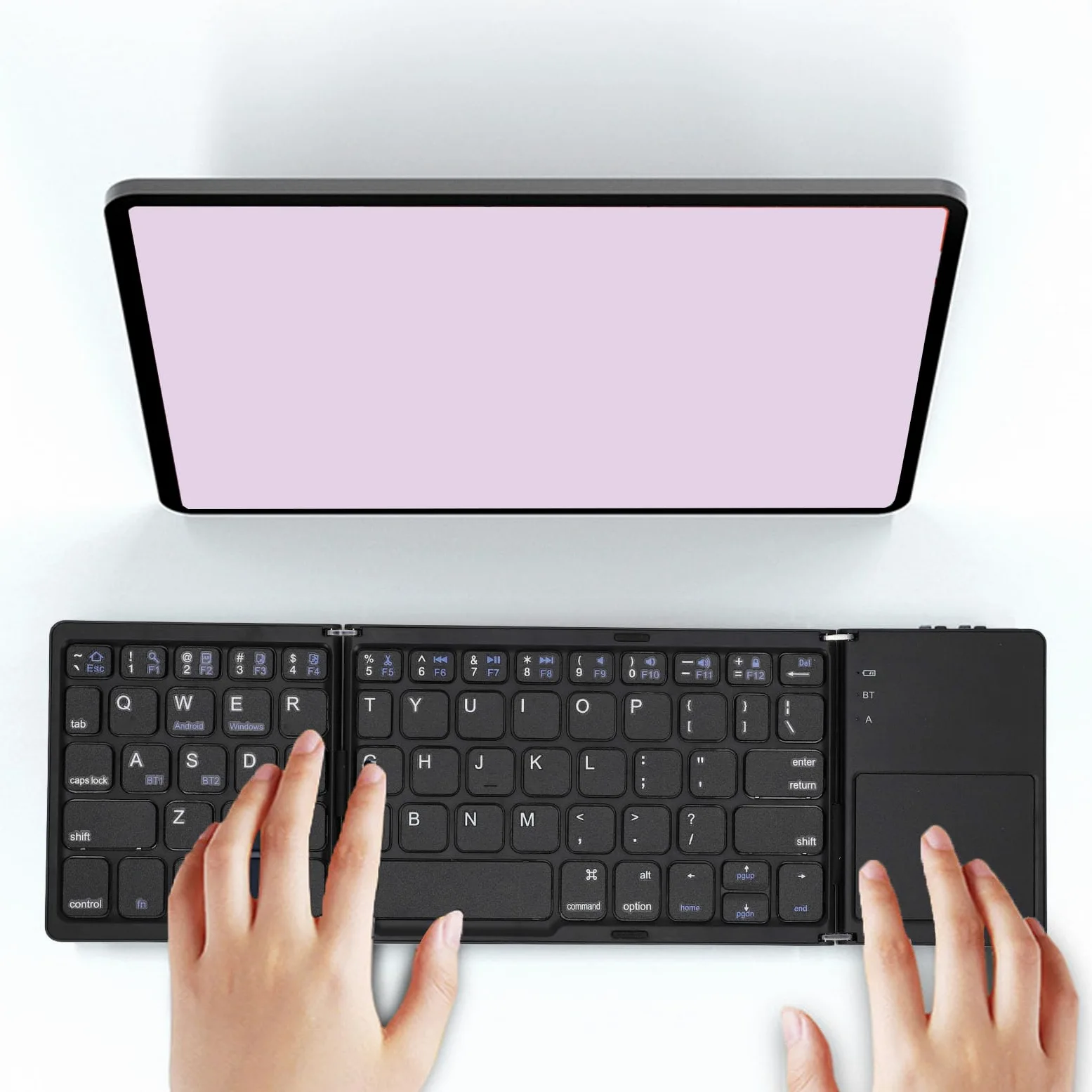 Annadue Touchpad Tastiera Pieghevole, Tasti di Dimensioni Standard Tastiera Bluetooth Portatile Pieghevole con Ampio Trackpad per Laptop PC Tablet Smartphone Viaggi Home Office (BLACK)