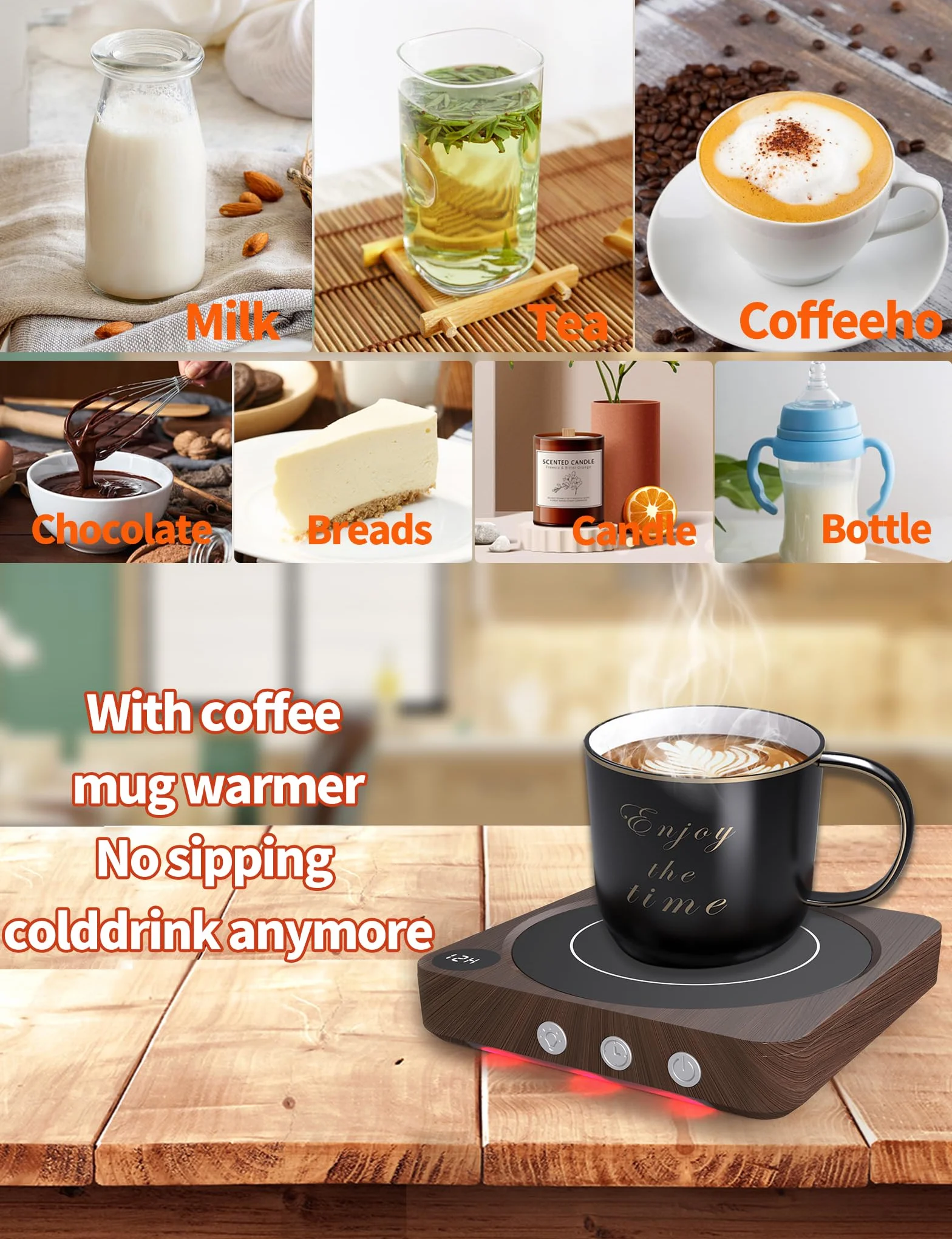 MQFORU Scaldatazze, Scalda Caffè da Tavolo con Display Della Temperatura, Spegnimento Automatico 2-12H, Scalda Candele Intelligente, Scalda Bevande con il Miglior Sapore di Caffè