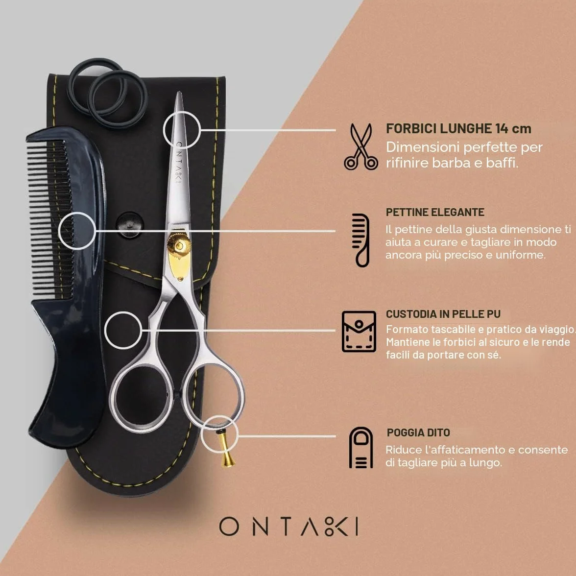 Forbici giapponesi Ontaki per barba e capelli - Lame convesse di precisione - Argento