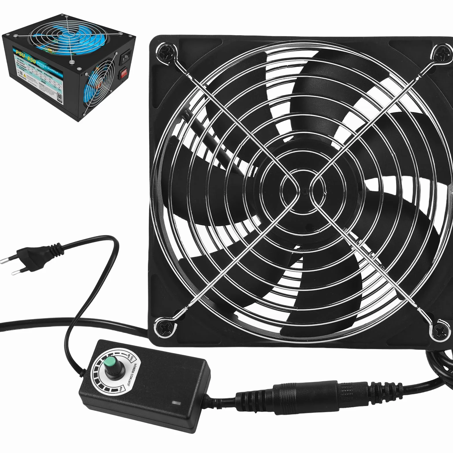 Ventola per PC, AC 220 V, ventola di raffreddamento brushless per PC e laptop, ventola da 120 mm con controllo della velocità, ventola per case da 120 mm ottimizzata per pressione statica (nero)