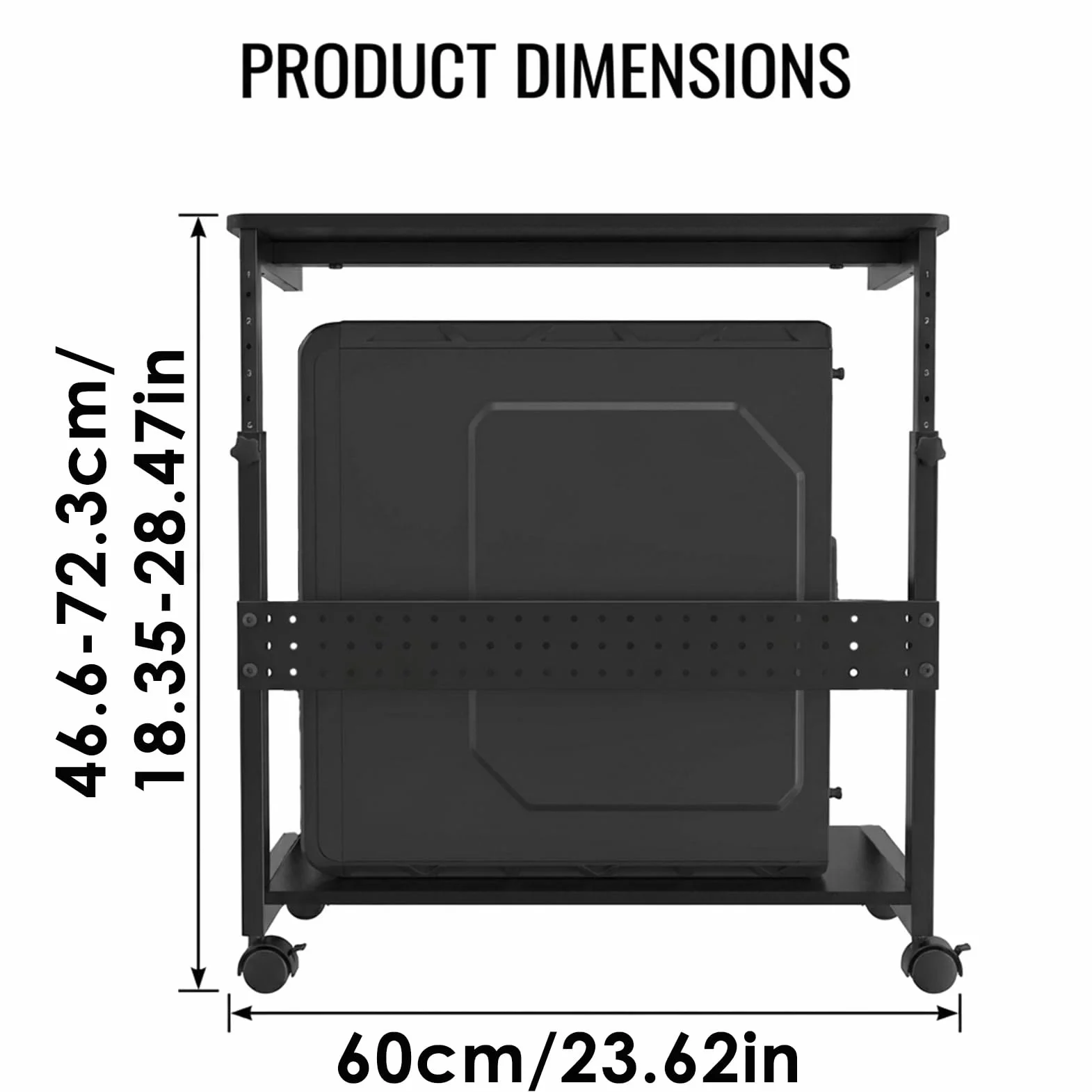Supporto per Torre PC Regolabile in Altezza, Supporto per Computer con Ruote 360°, Supporto per PC sotto Scrivania in Metallo, Supporto per Torre PC per Tutti i Cassetti, Tavolo Mobile da Appoggio per