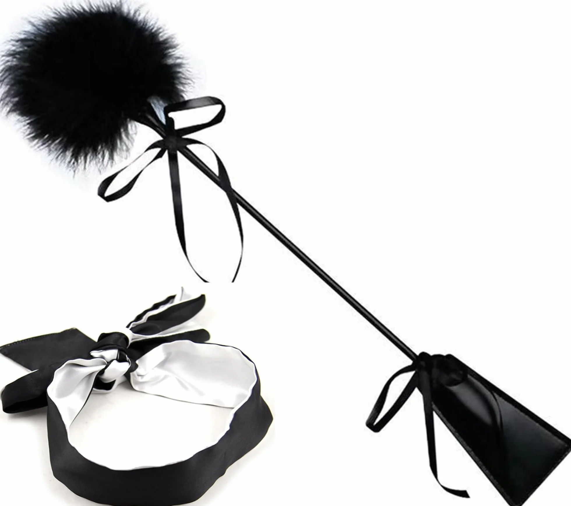 Bondage erotico Massaggio di piume frusta in pelle Maschera per occhi Giocattolo sculacciante per coppie