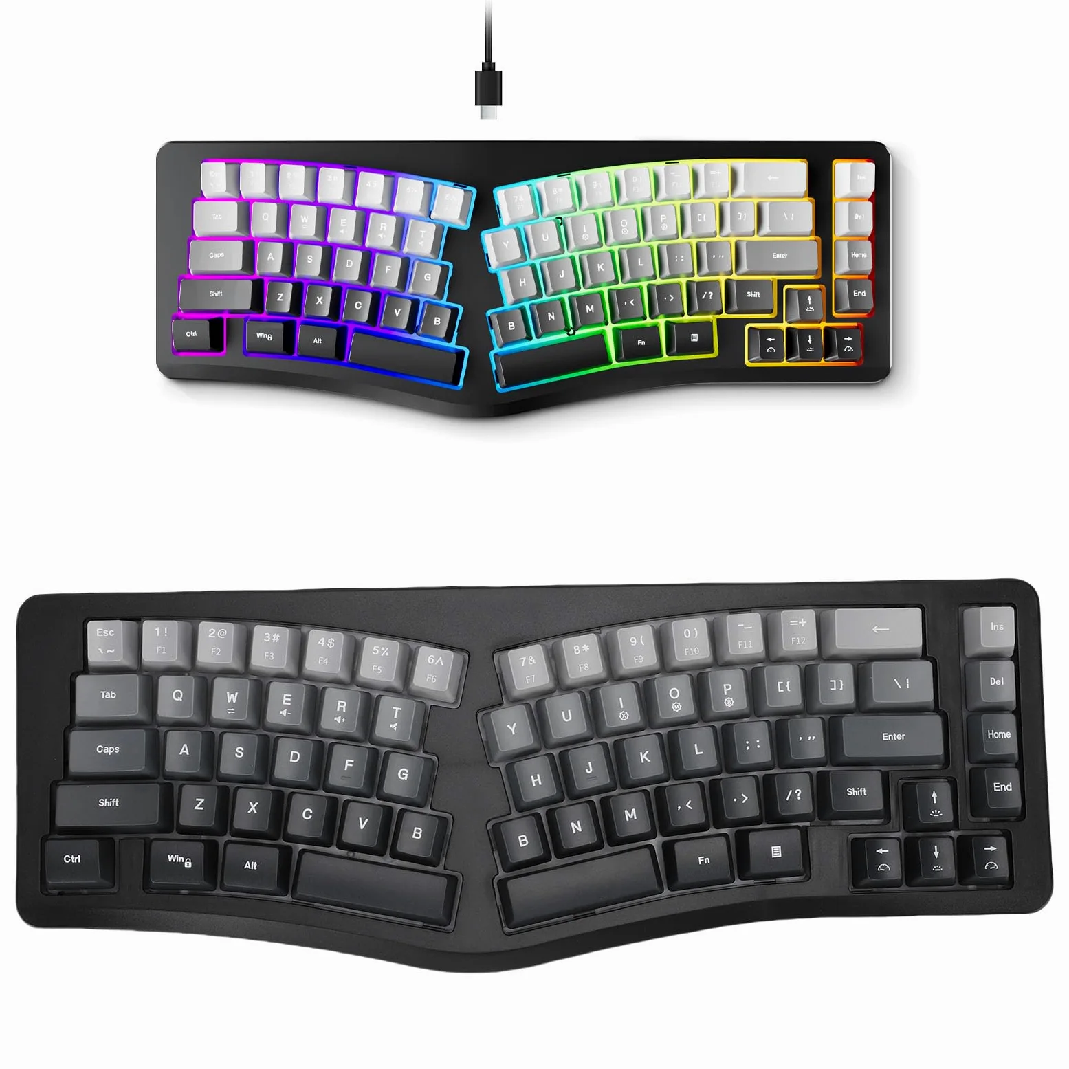 Cuifati Tastiera Ergonomica con Retro RGB, Tastiera da Gioco Cablata USB a 7 Colori, Tastiera da Gioco Meccanica a 69 Tasti per PC, Wins, OS X, Angolo di 166° a Forma di V