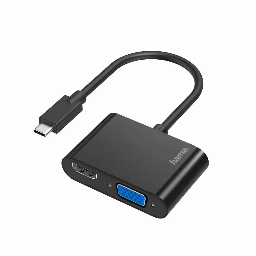 Hama Adattatore USB-C a VGA e HDMI femmina (adattatore video con cavo, HDMI e VGA a USB C, convertitore audio video, Ultra HD 4K per PC, notebook)