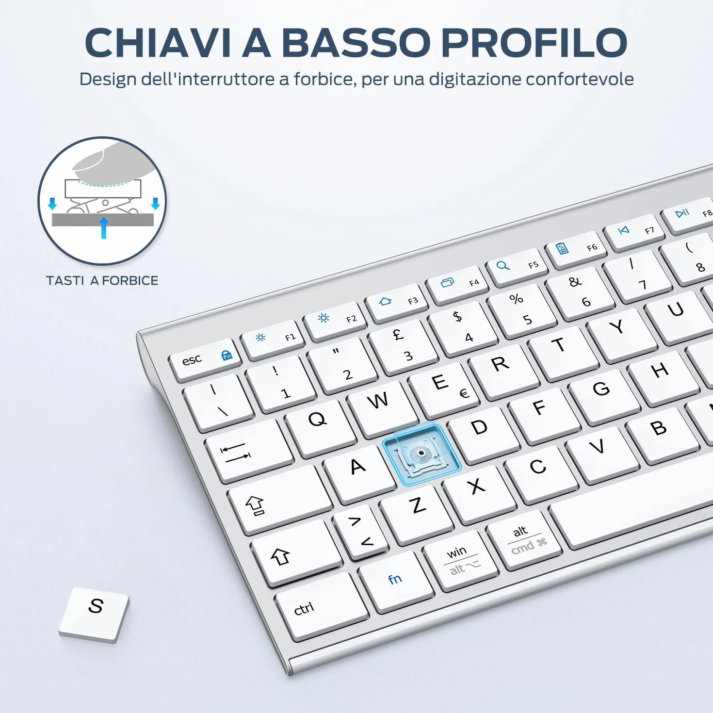 iClever Tastiera Bluetooth Wireless Full Size Layout Italiano QWERTY Ricaricabile USB-C Bluetooth 5.1