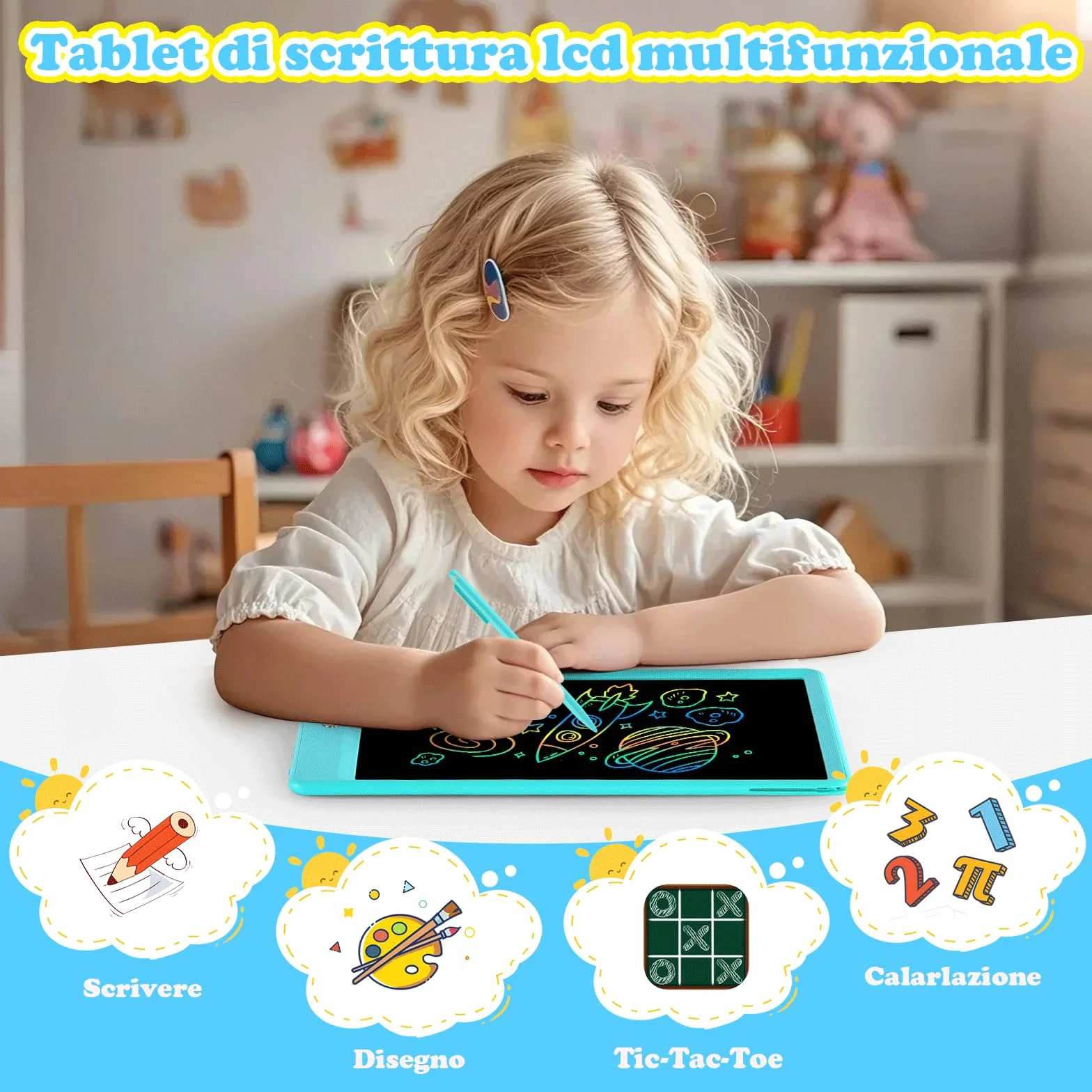 EooCoo Tavoletta Grafica Bambini 10 Pollici LCD Scrittura Lavagna Cancellabile Blu
