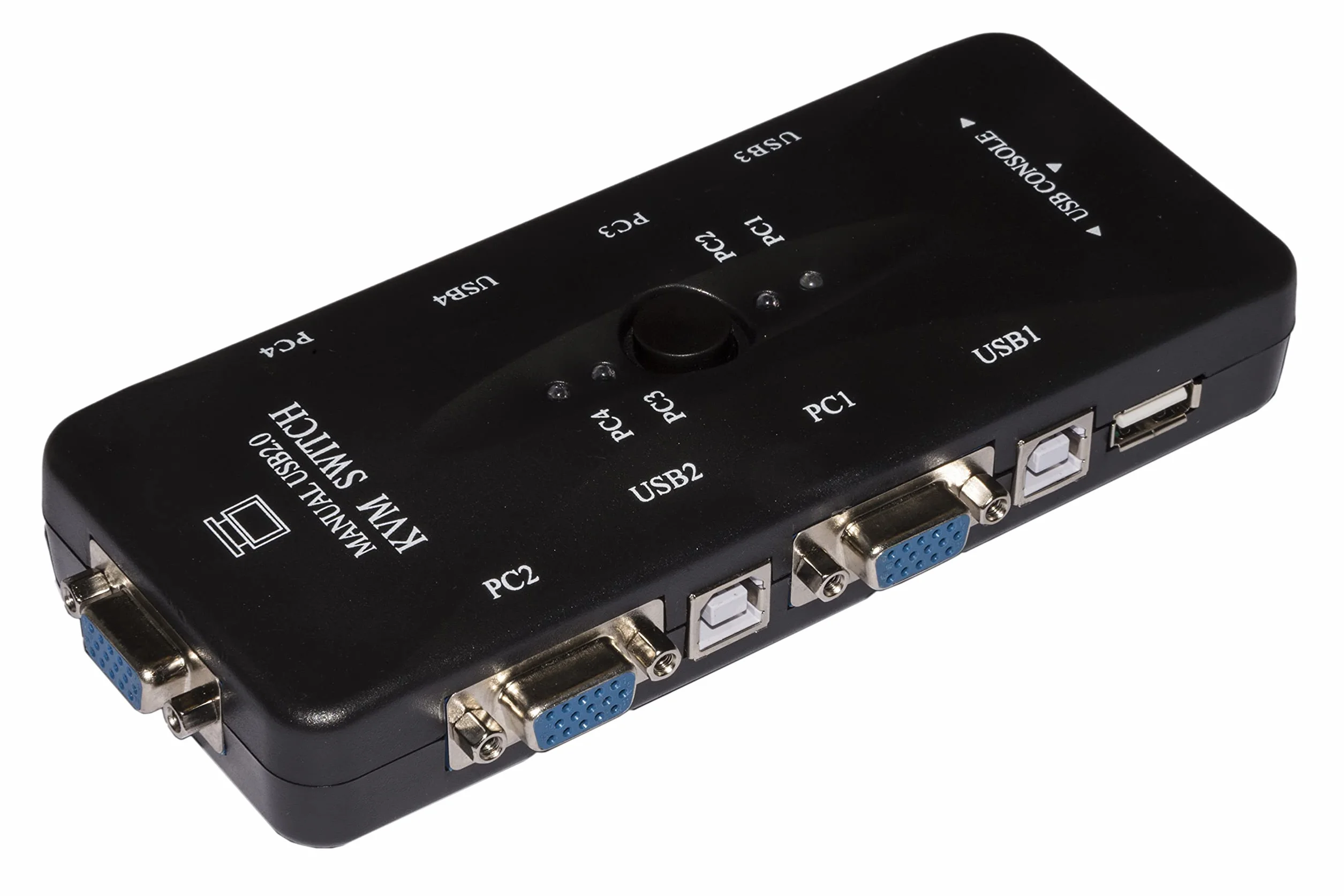 Link switch KVM LKKWM4 per 4 PC con mouse e tastiera USB e monitor VGA con cavi inclusi risoluzione massima 1920x1440 dimensioni compatte 16,5x7x2,5 cm struttura in metallo