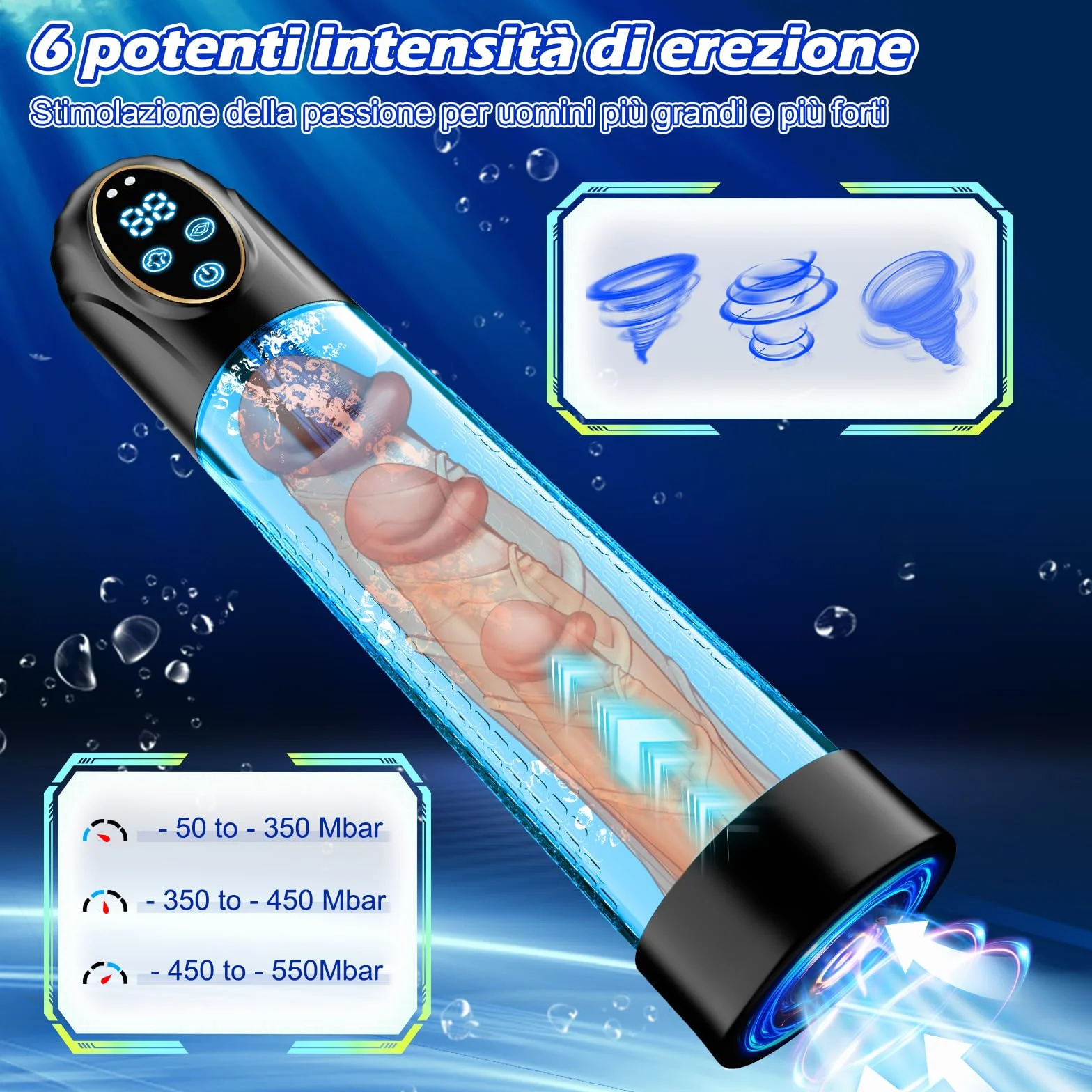 Masturbatore Elettrico per Uomo con 6 Modalità di Aspirazione e Anelli Fallici
