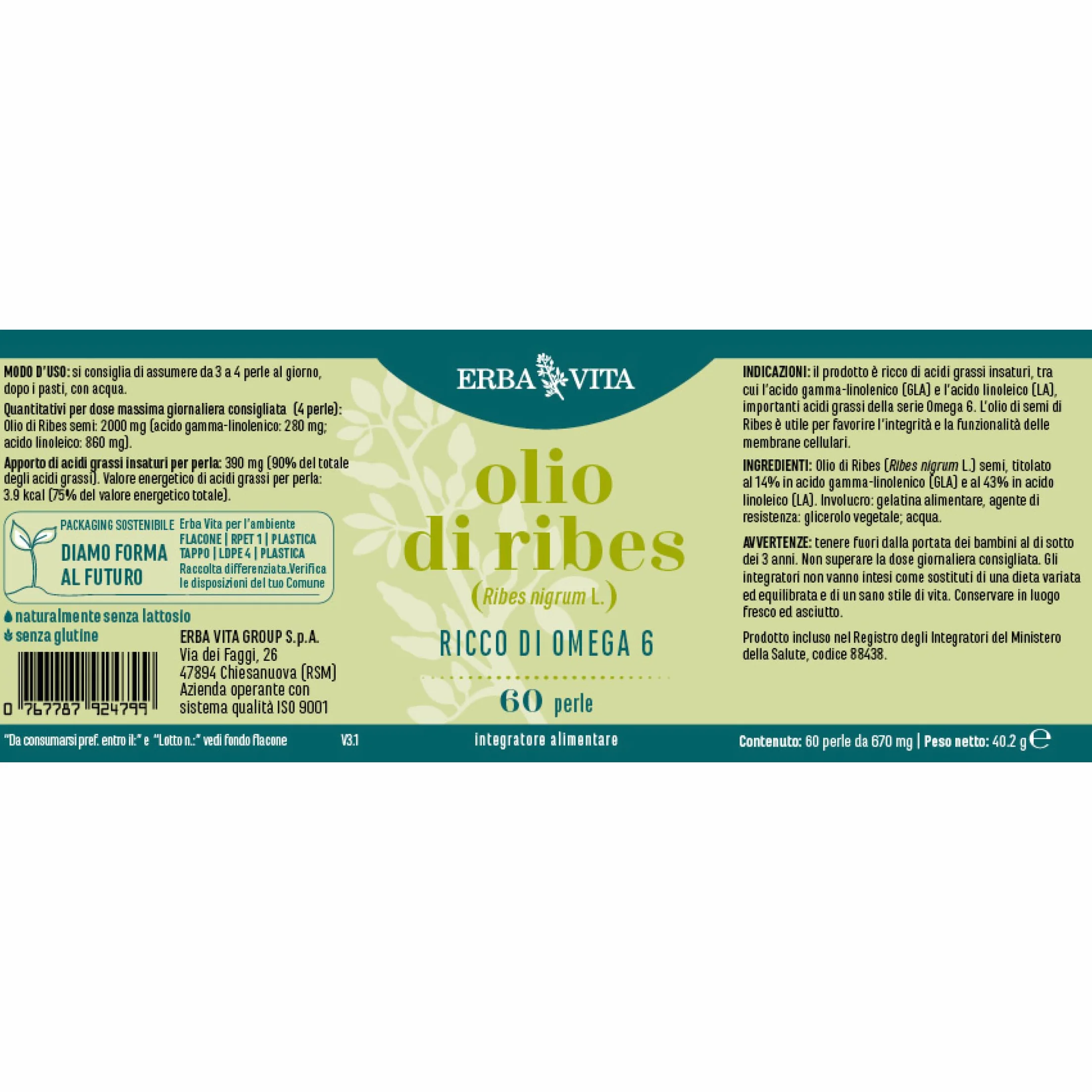 Erba Vita Integratore Alimentare Olio di Ribes 60 Perle
