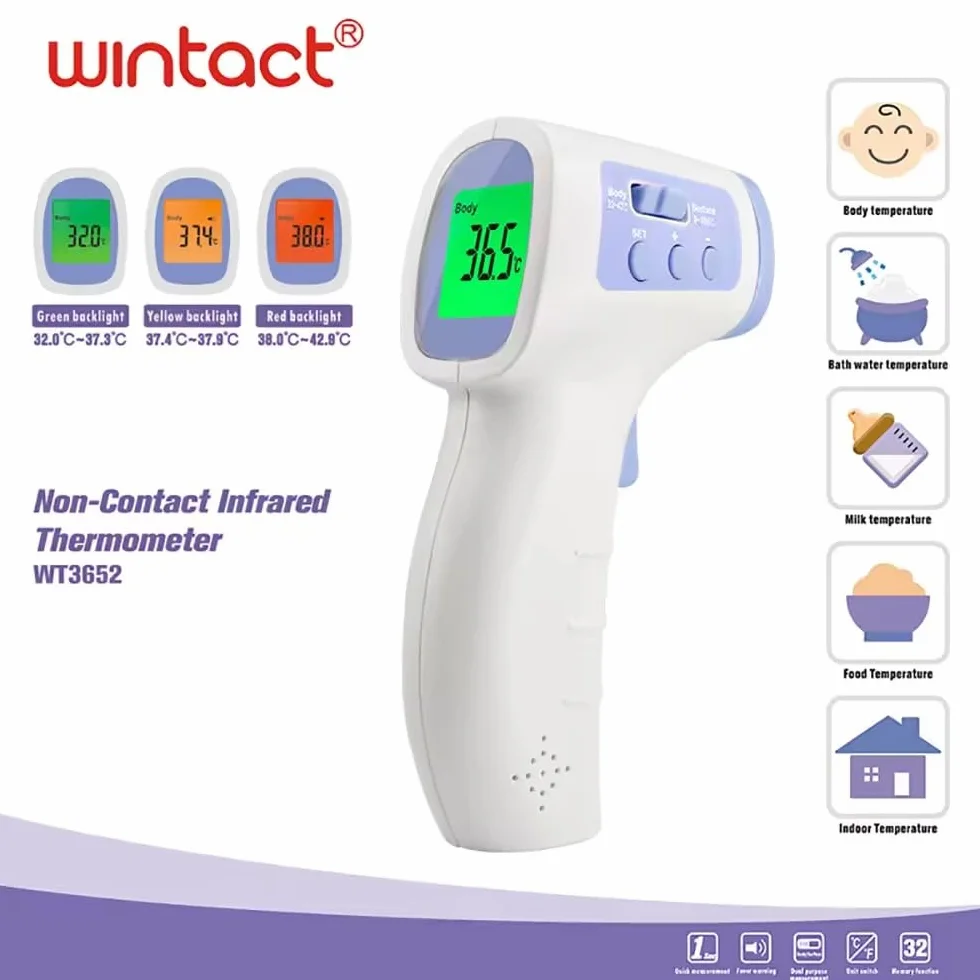 Termometro Frontale Infrarosso Medico Senza Contatto per Adulti Bambini Neonati, Display LCD con Indicatori Colorati e 32 Memorie