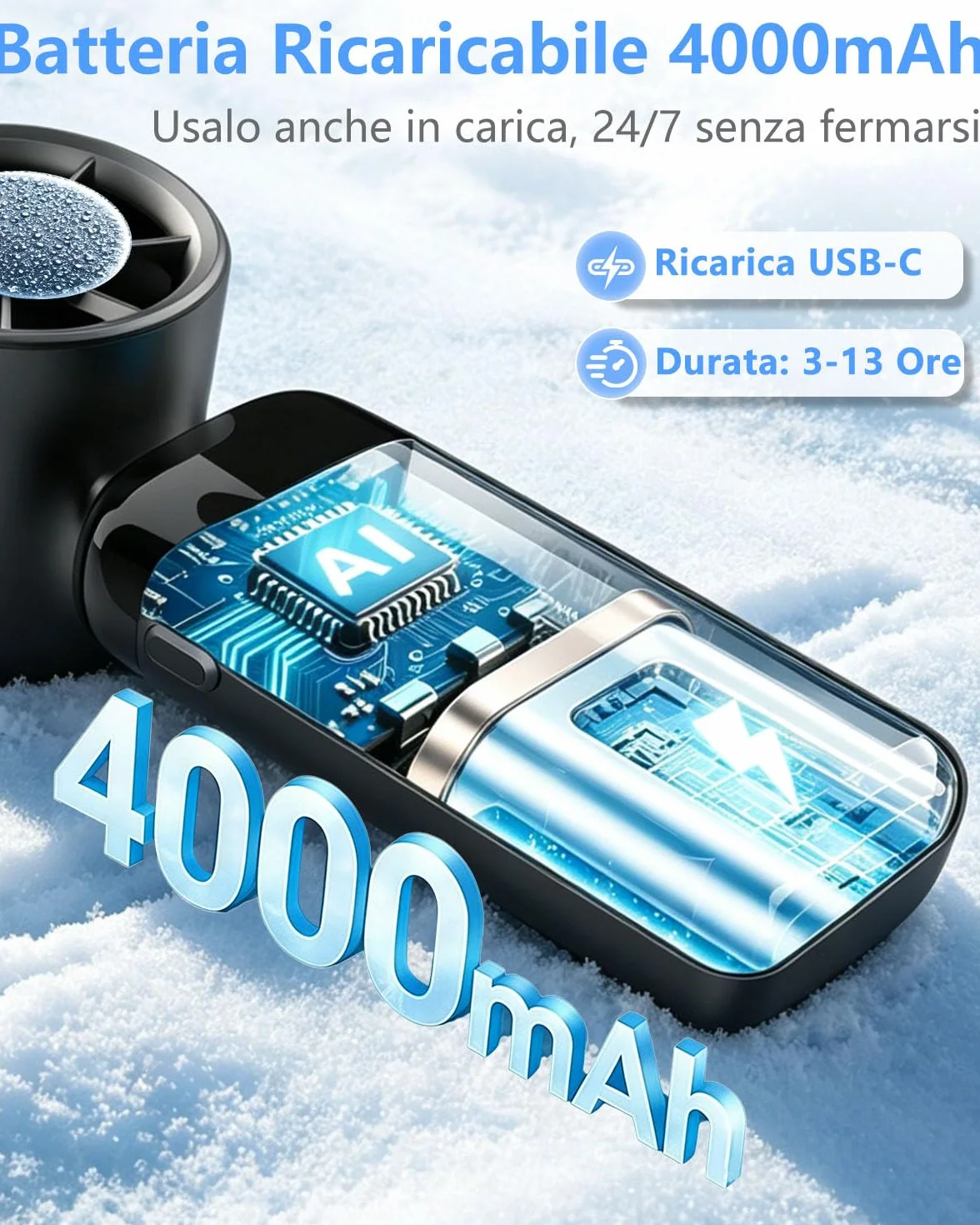 DDKJ Ventilatore Portatile Pieghevole con Piastra Rinfrescante, Ventilatore USB 4000mAh Turbo 1-199 Velocità, Autonomia 13 Ore, Display LED, Supporto Telefono per Cucina, Relax e Videochiamate a Casa