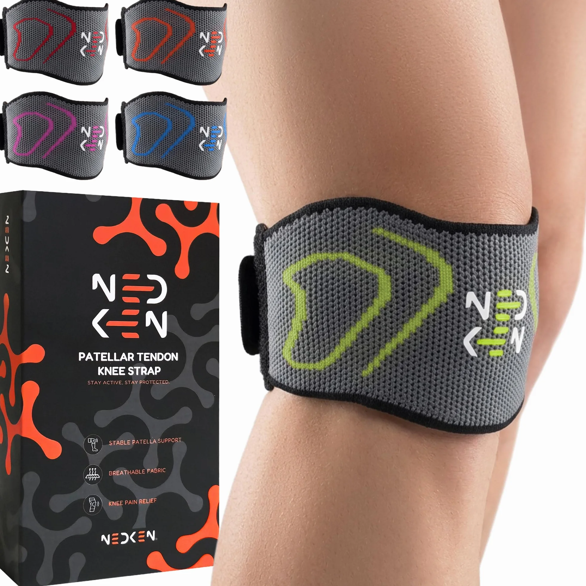 Ginocchiera Ortopedica Sottorotulea con Cinturino - Tutore Ginocchio Stabilizzante per Sport, Corsa, Menisco (Verde)