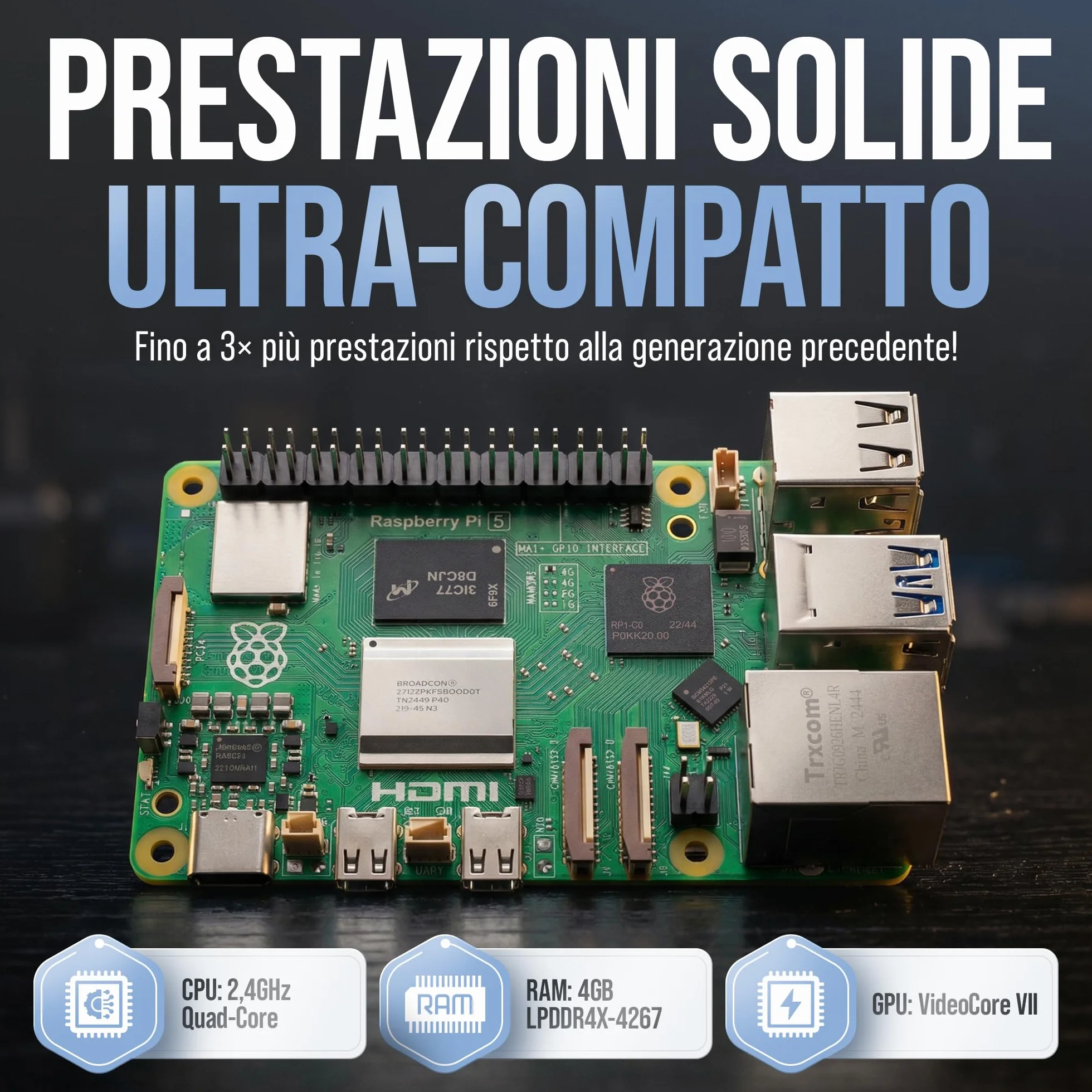 Raspberry Pi 5 4 GB Starter Kit 64 GB Edizione con Alimentatore 27 W Alloggiamento Ventola Cavo Micro HDMI 4K per Home Assistant Smart Home