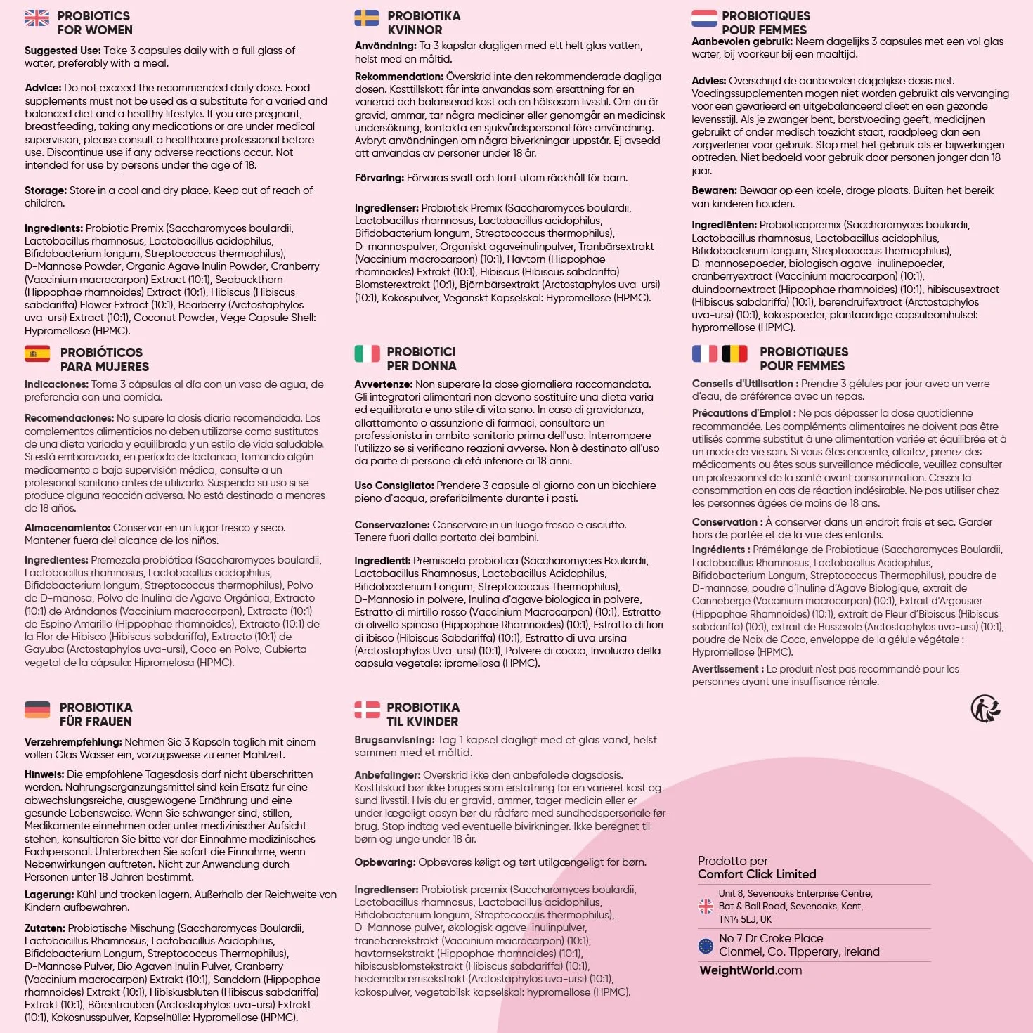 Probiotici Donna 30 Miliardi CFU, Lactobacillus Rhamnosus, Acidophilus, Inulina, 90 Capsule a Lento Rilascio