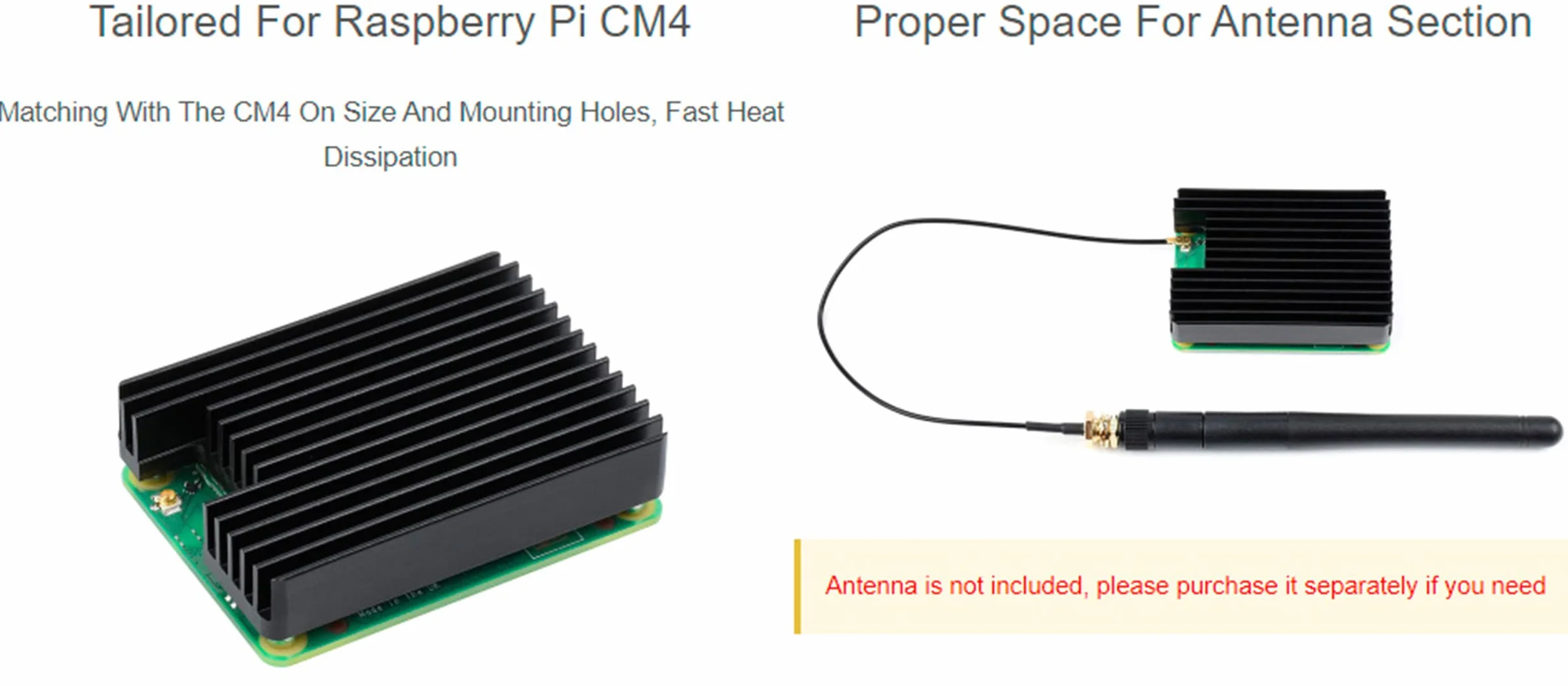 Waveshare Dissipatore di Calore in Alluminio per Raspberry Pi Compute Module 4 CM4, Heatsink con Antenna Notch, Resistente alla Corrosione/Ossidazione, Migliore Dissipazione del Calore