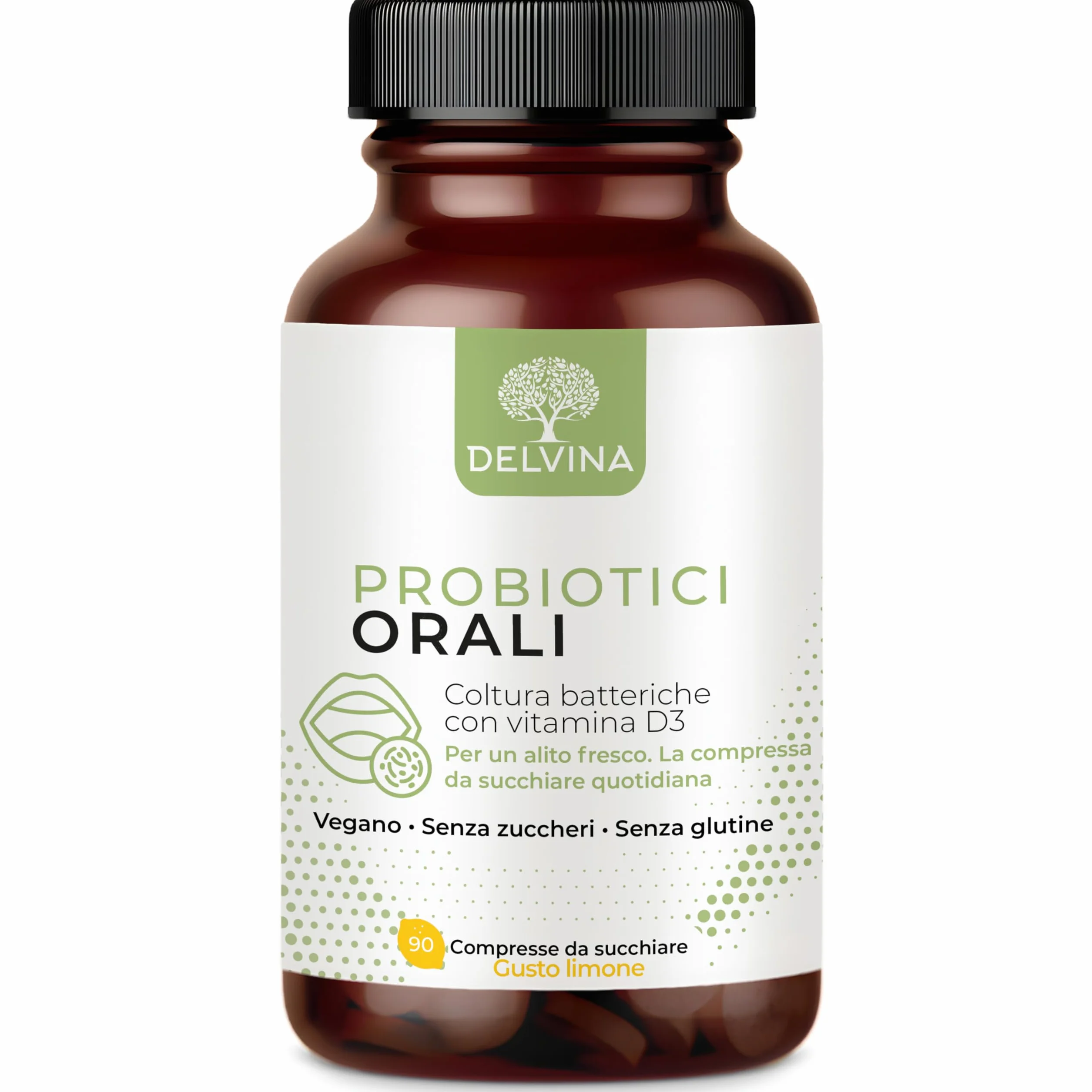 Pastiglie Vegane per l'Igiene Orale 90 Pezzi con Vitamina D3 e Limone contro l'Alitosi