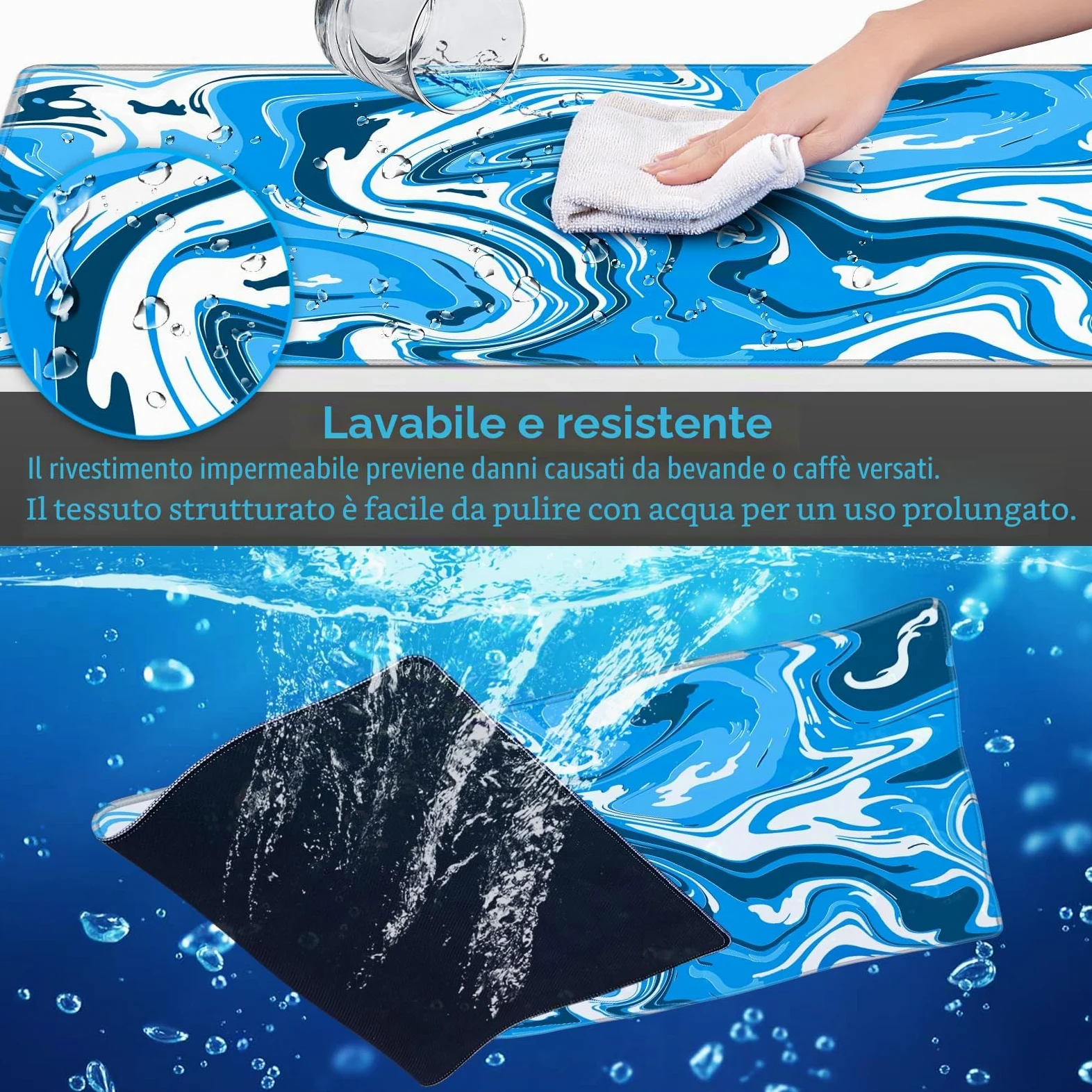 Abetcabe Tappetino per mouse XXL, 900 x 500 x 3 mm, per gaming, grande | Bordi cuciti, impermeabile, antiscivolo, migliora la precisione e la velocità, maggiore presa, movimento libero per il mouse